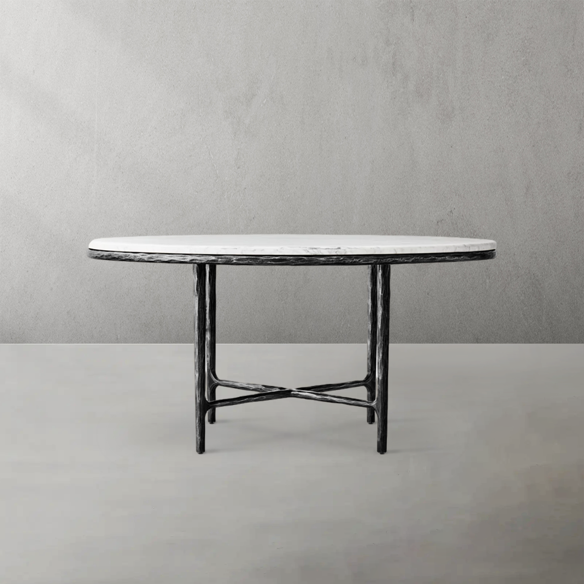Hand-Forged Metal Marble Round Dining Table
