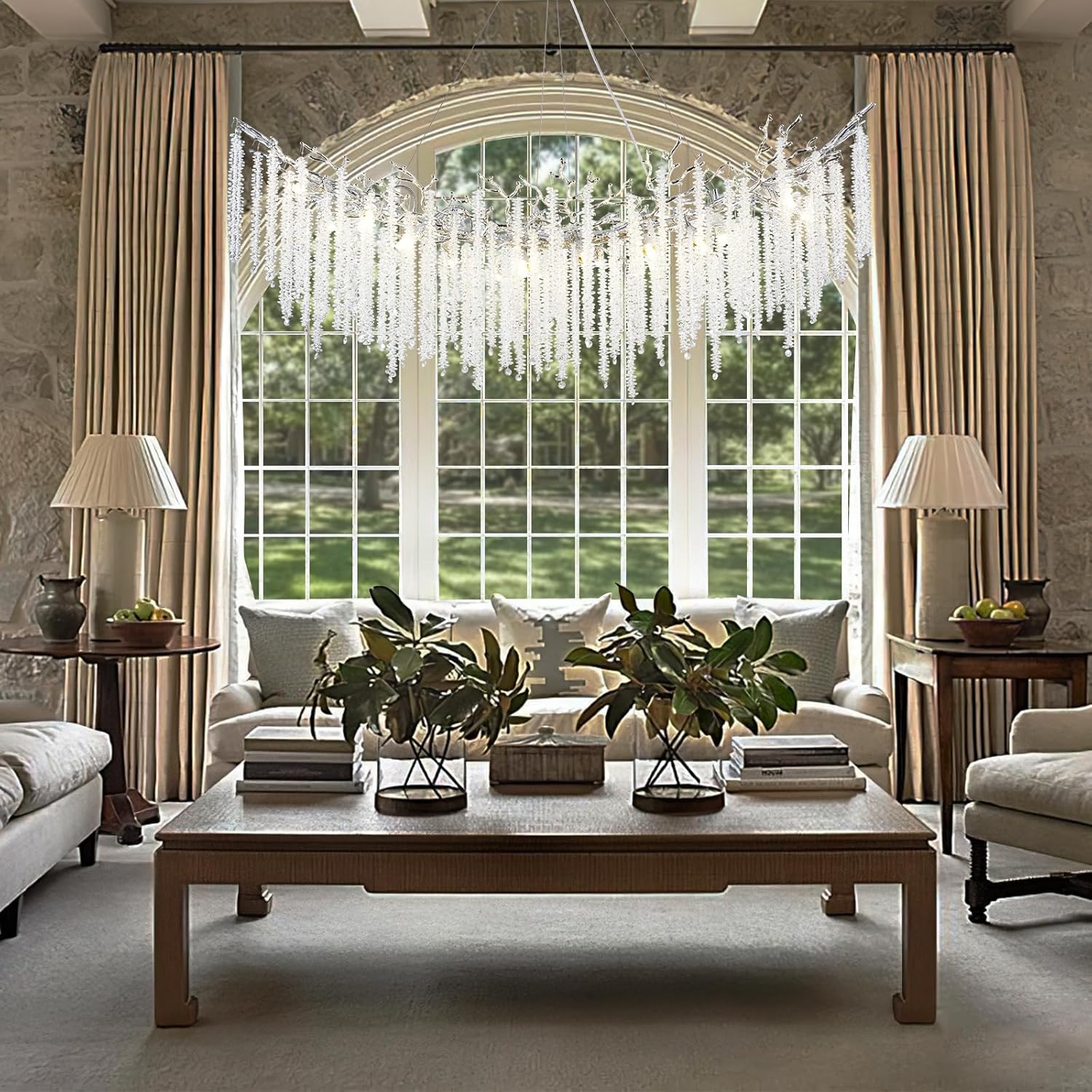 Round Silver Tree Branches Chandeliers L55" - Fast Delivery-1-Luxehomezone