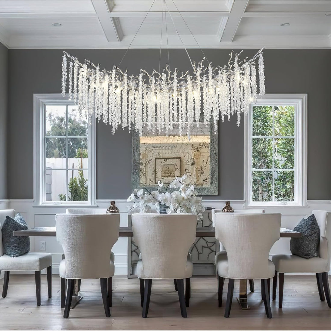 Round Silver Tree Branches Chandeliers L55" - Fast Delivery-1-Luxehomezone