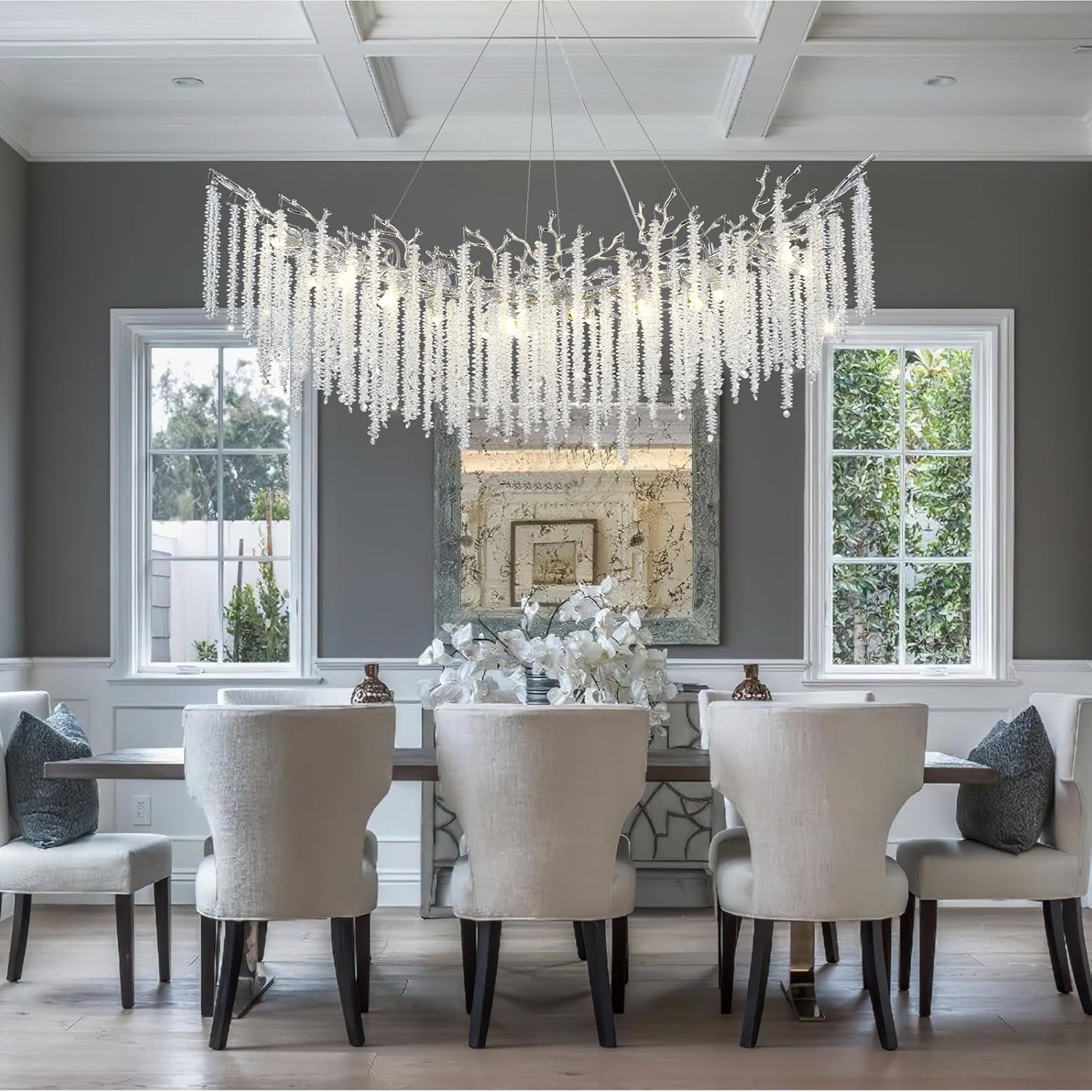 Round Silver Tree Branches Chandeliers L55" - Fast Delivery-1-Luxehomezone