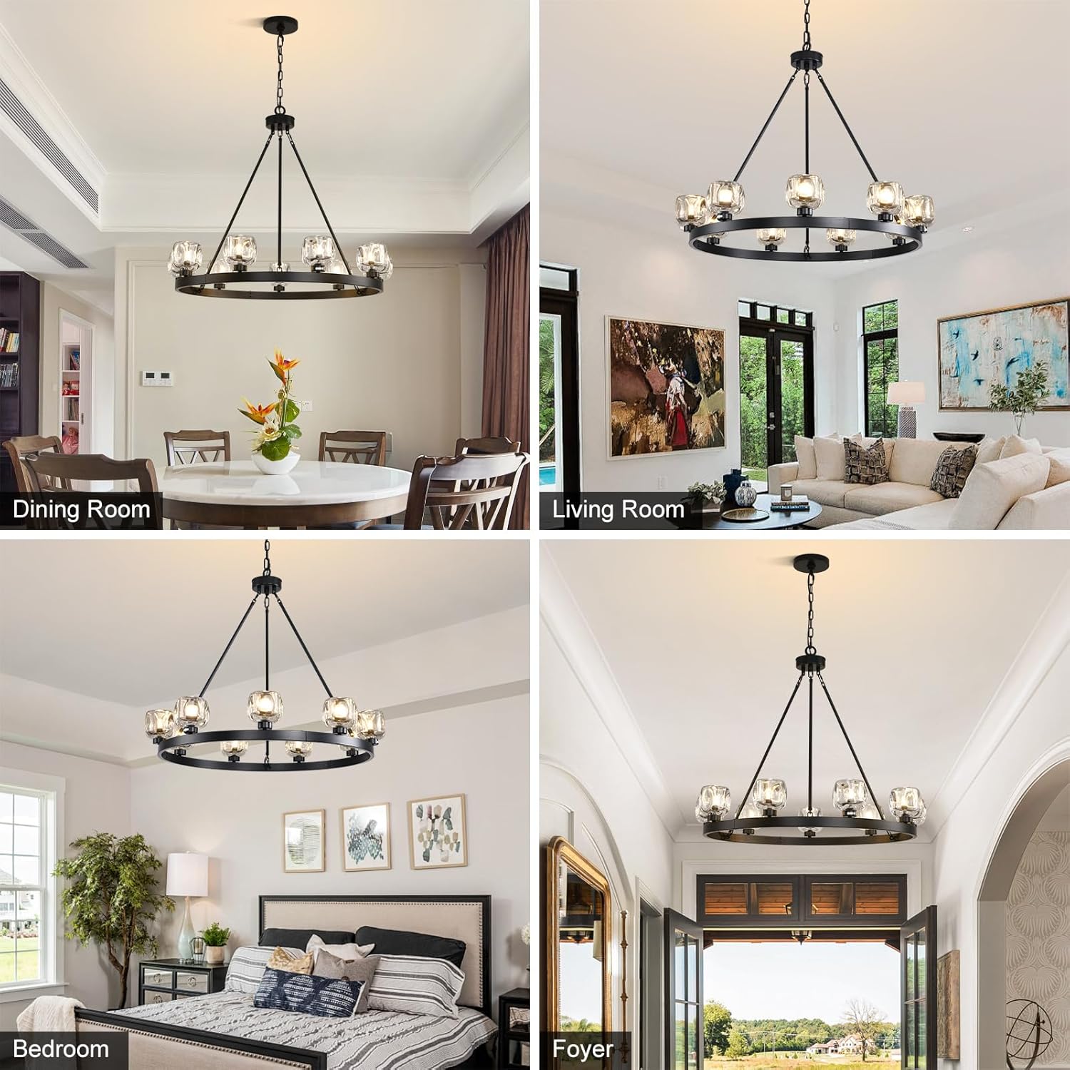 Modern Crystal Farmhouse Wagon Wheel Chandeliers for Dining Room
