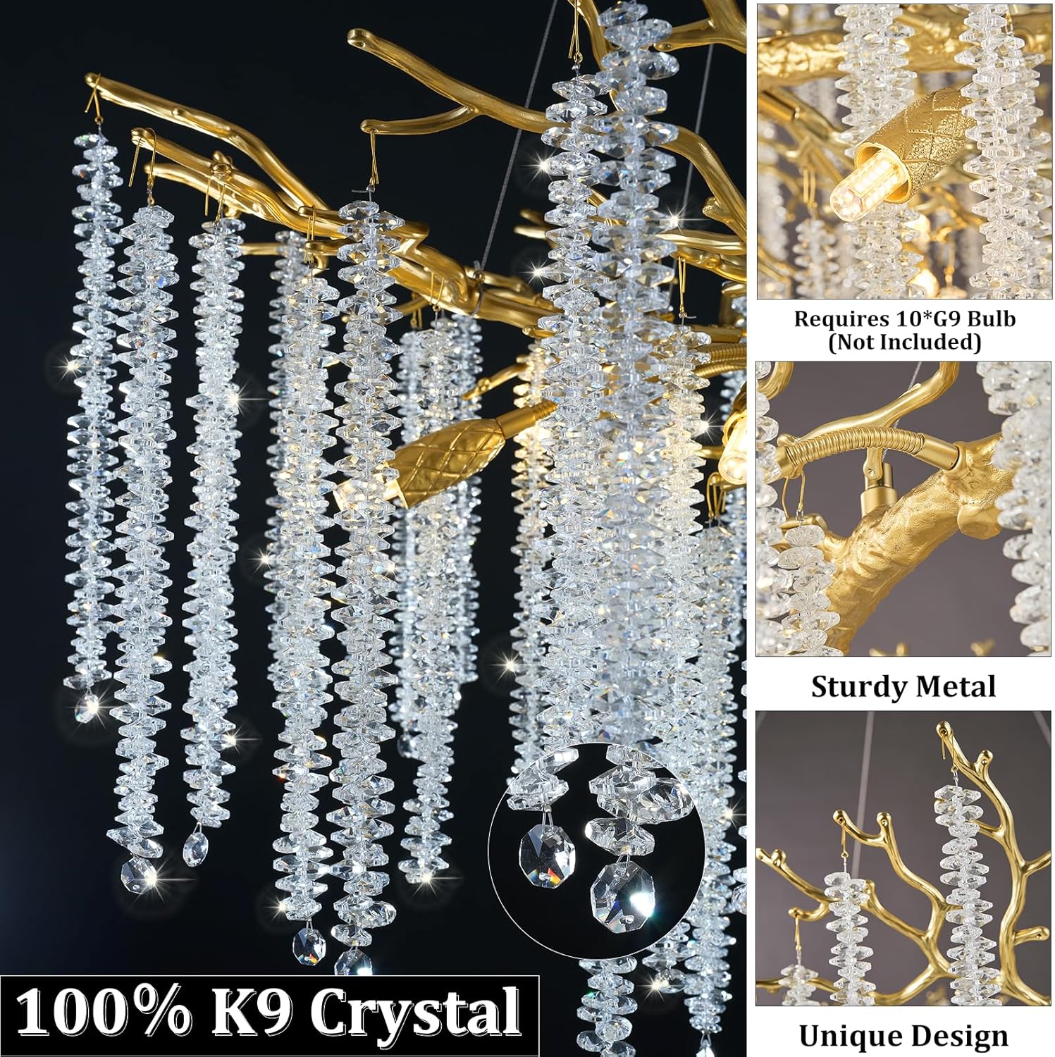 Round Gold Tree Branches Chandelier 30 " - Fast Delivery-1-Luxehomezone