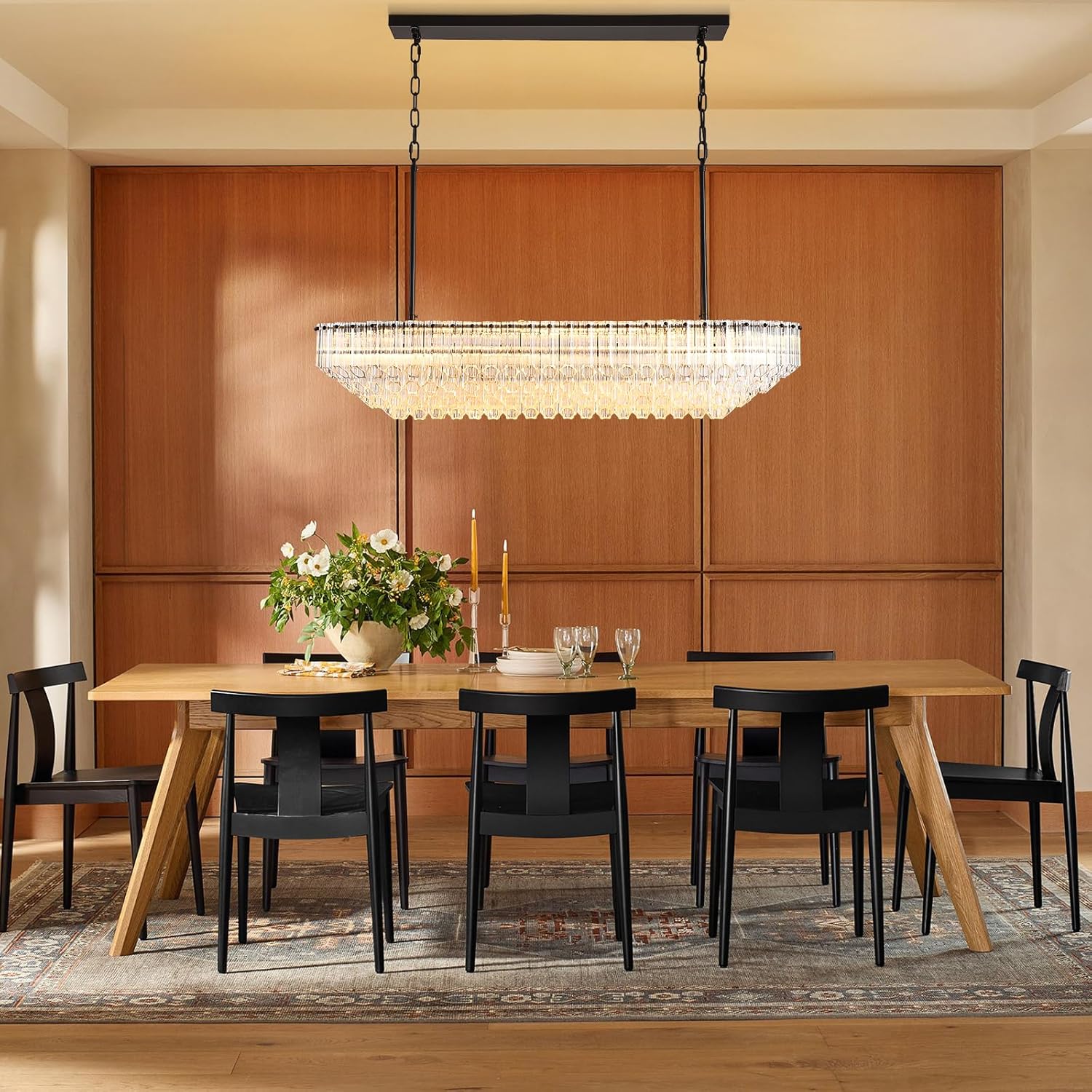 MDEGLYO Modern Amber and Clear Glass Chandelier