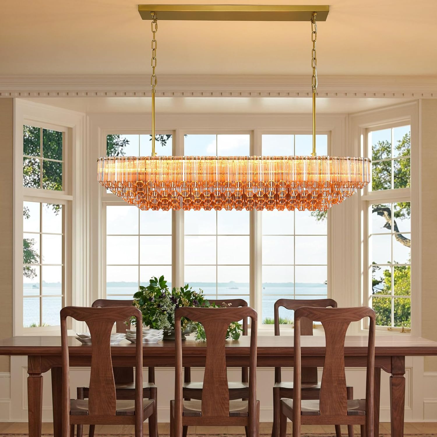 MDEGLYO Modern Amber and Clear Glass Chandelier