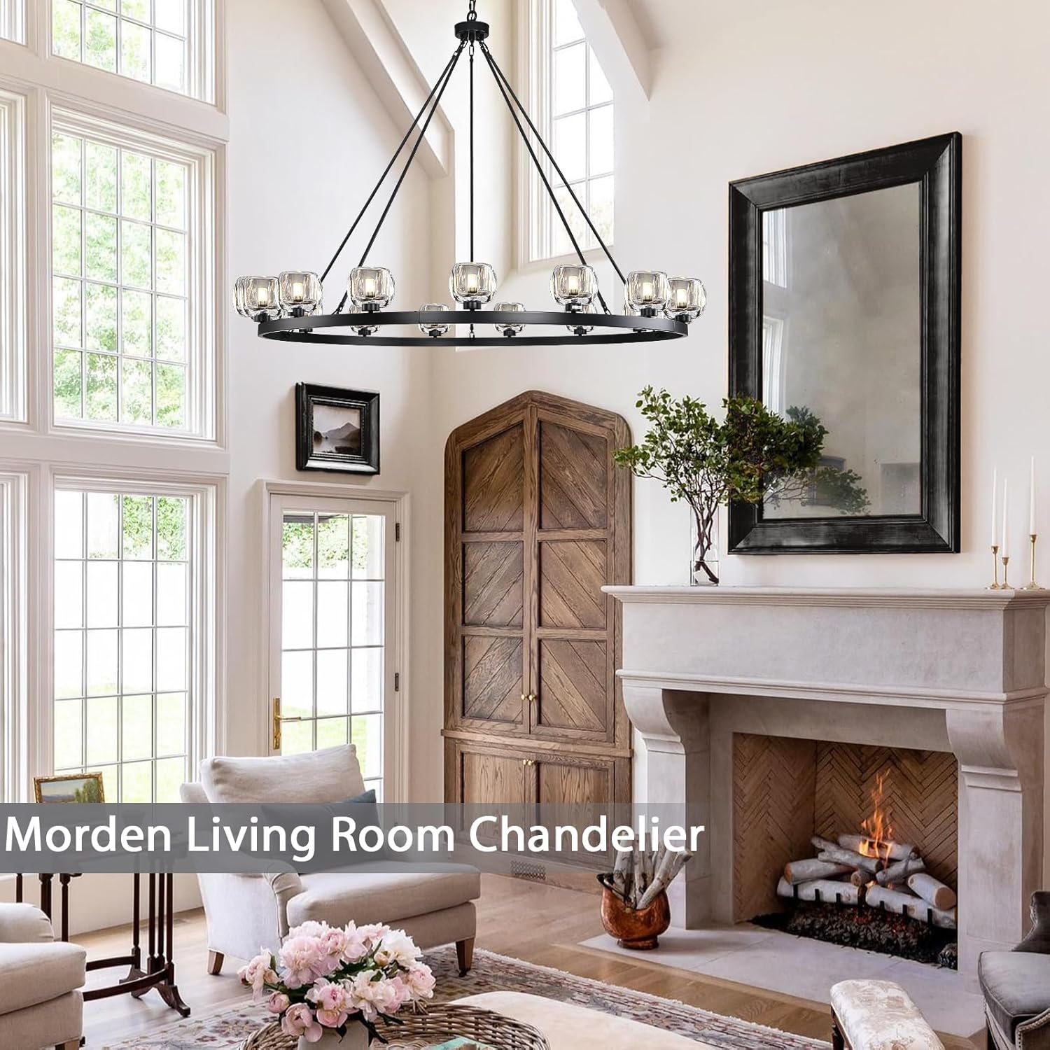 Modern Crystal Farmhouse Wagon Wheel Chandeliers for Dining Room