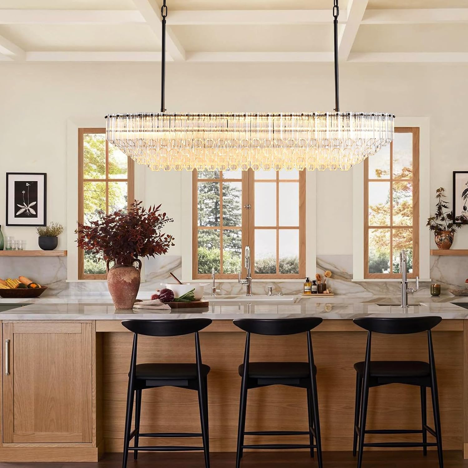 MDEGLYO Modern Amber and Clear Glass Chandelier