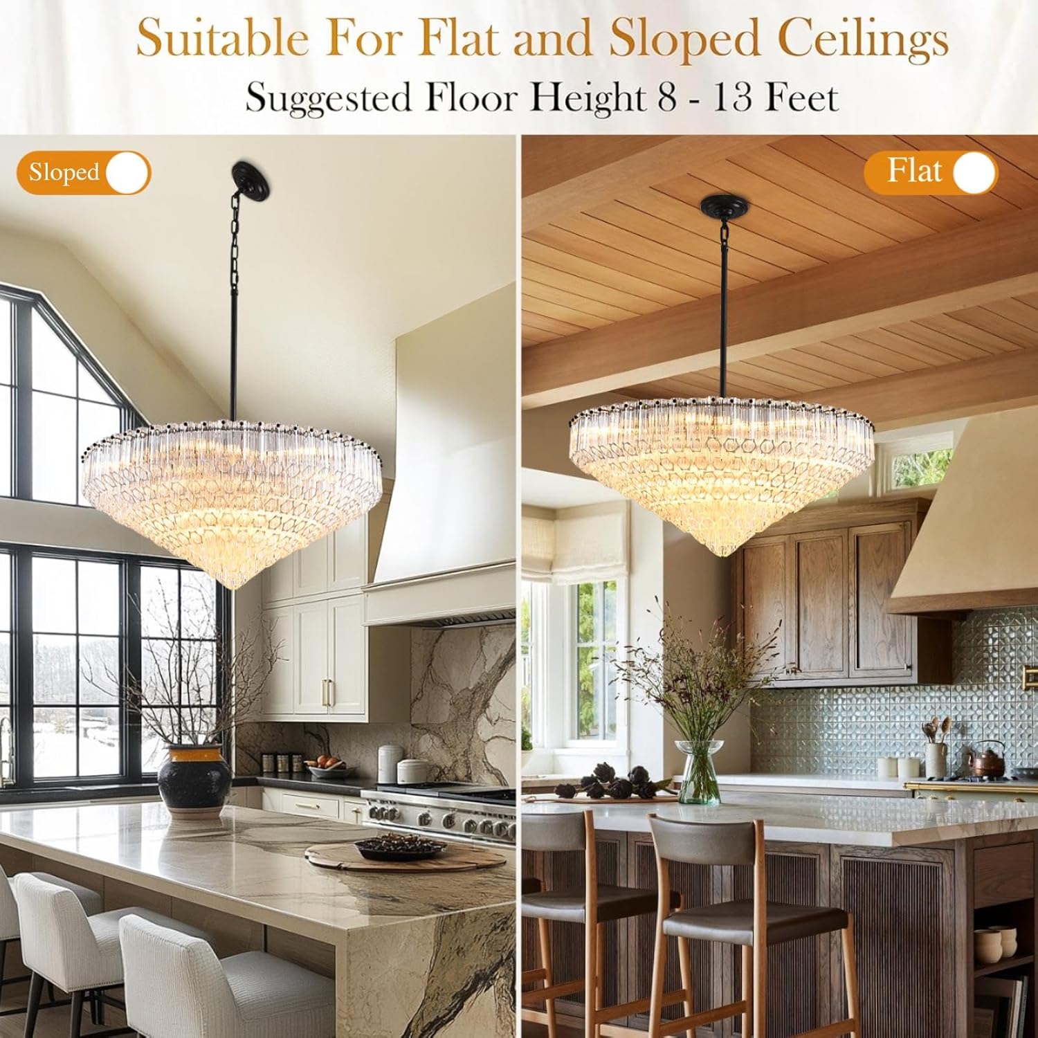 MDEGLYO Modern Amber and Clear Glass Chandelier