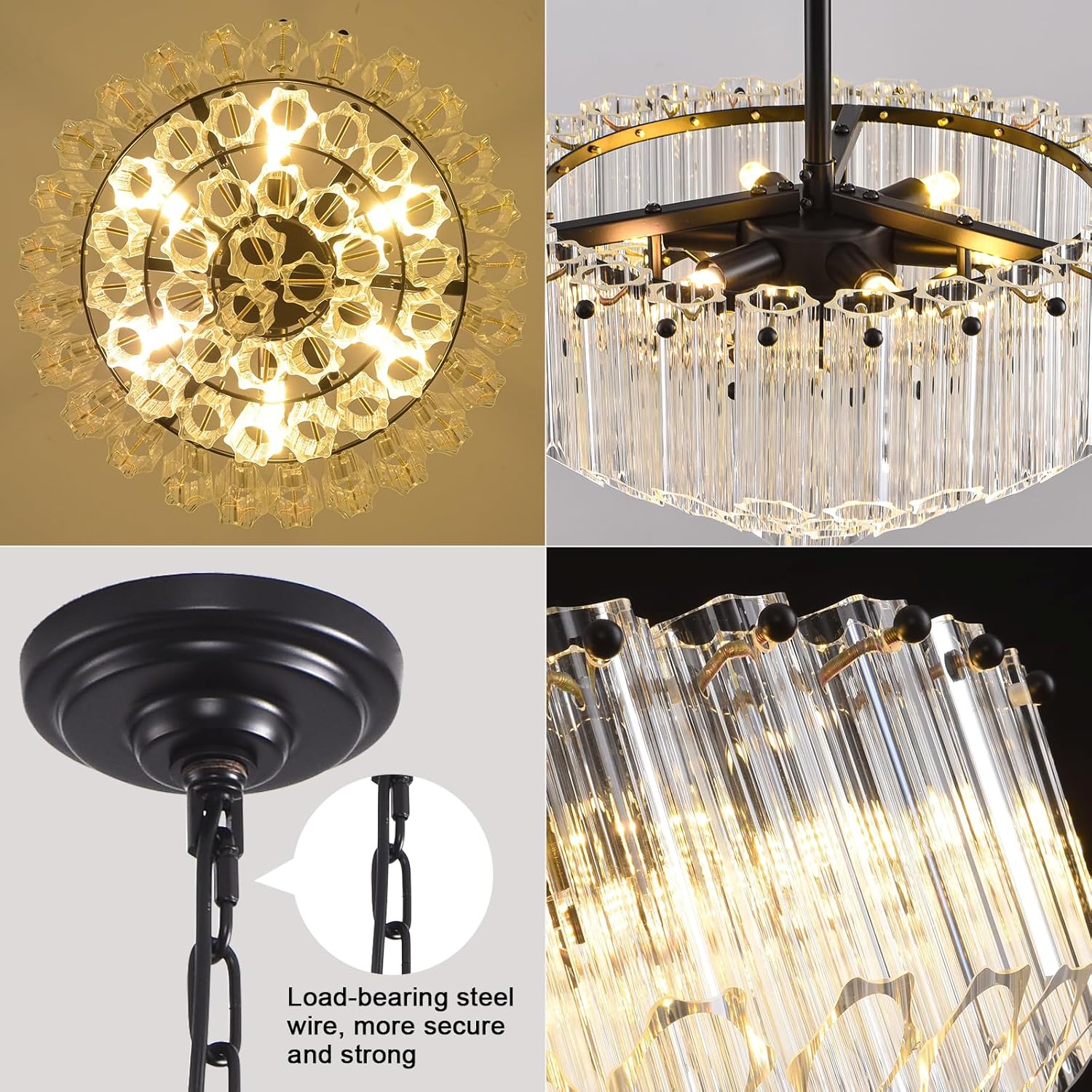 MDEGLYO Modern Amber and Clear Glass Chandelier