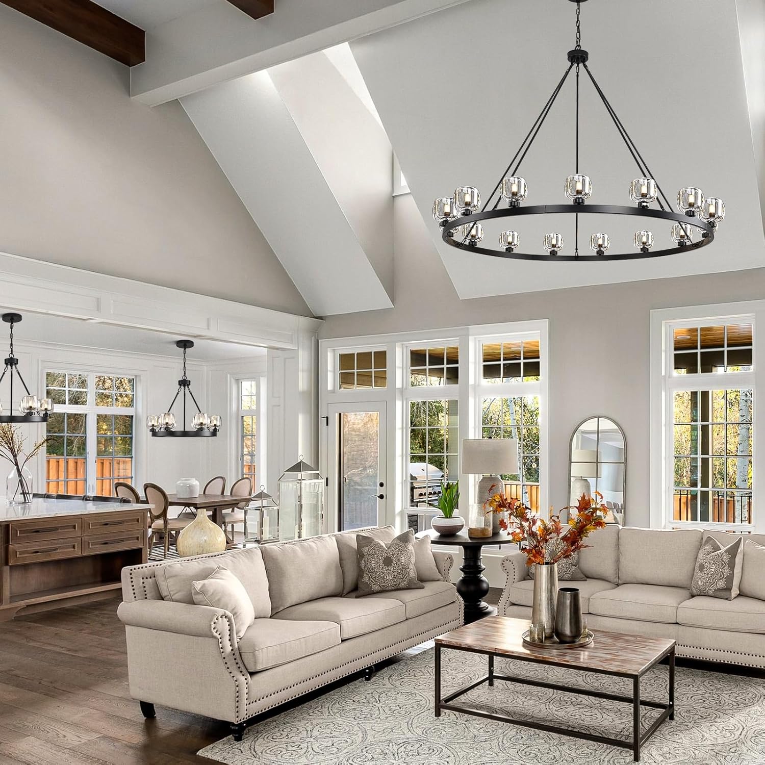 Modern Crystal Farmhouse Wagon Wheel Chandeliers for Dining Room