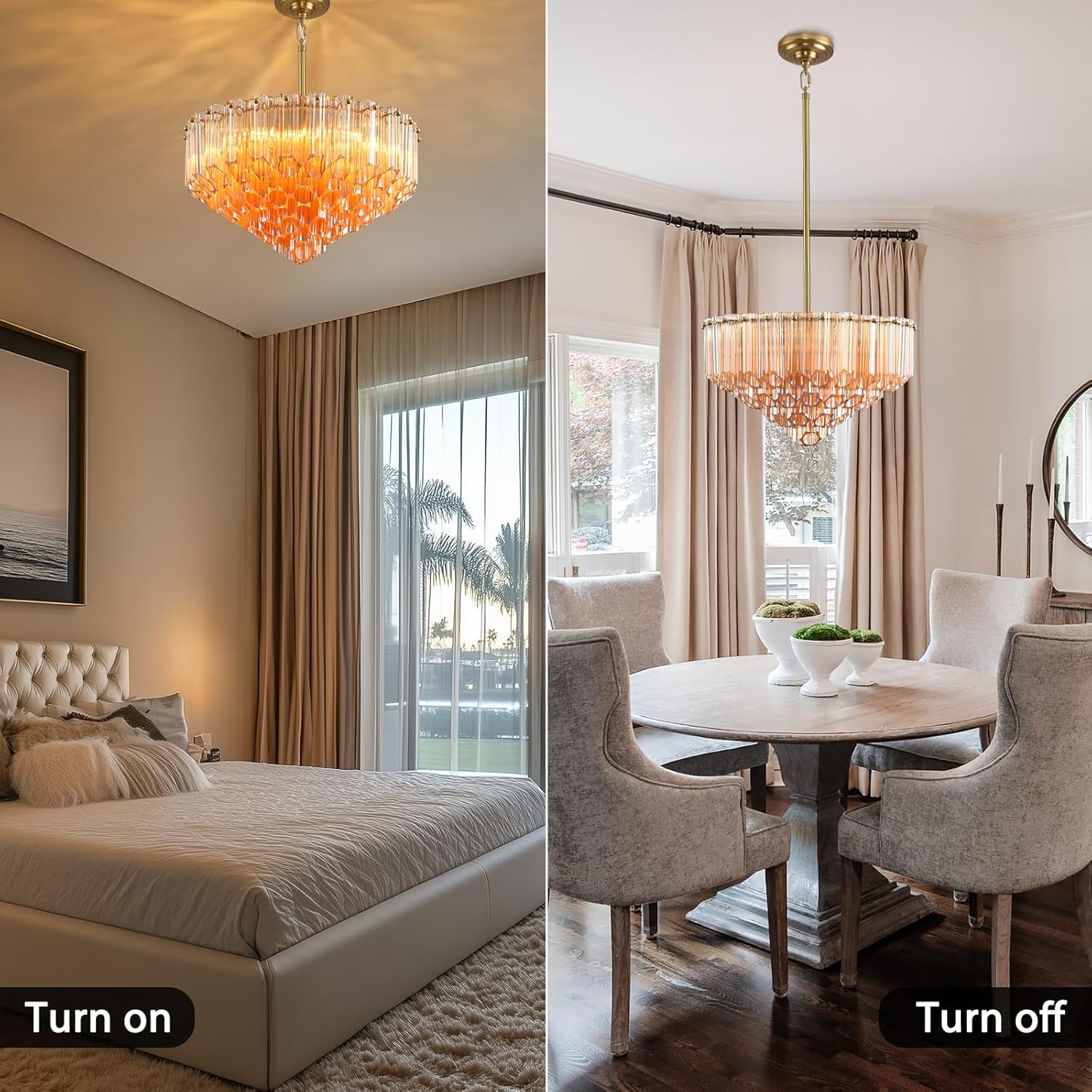 MDEGLYO Modern Amber and Clear Glass Chandelier