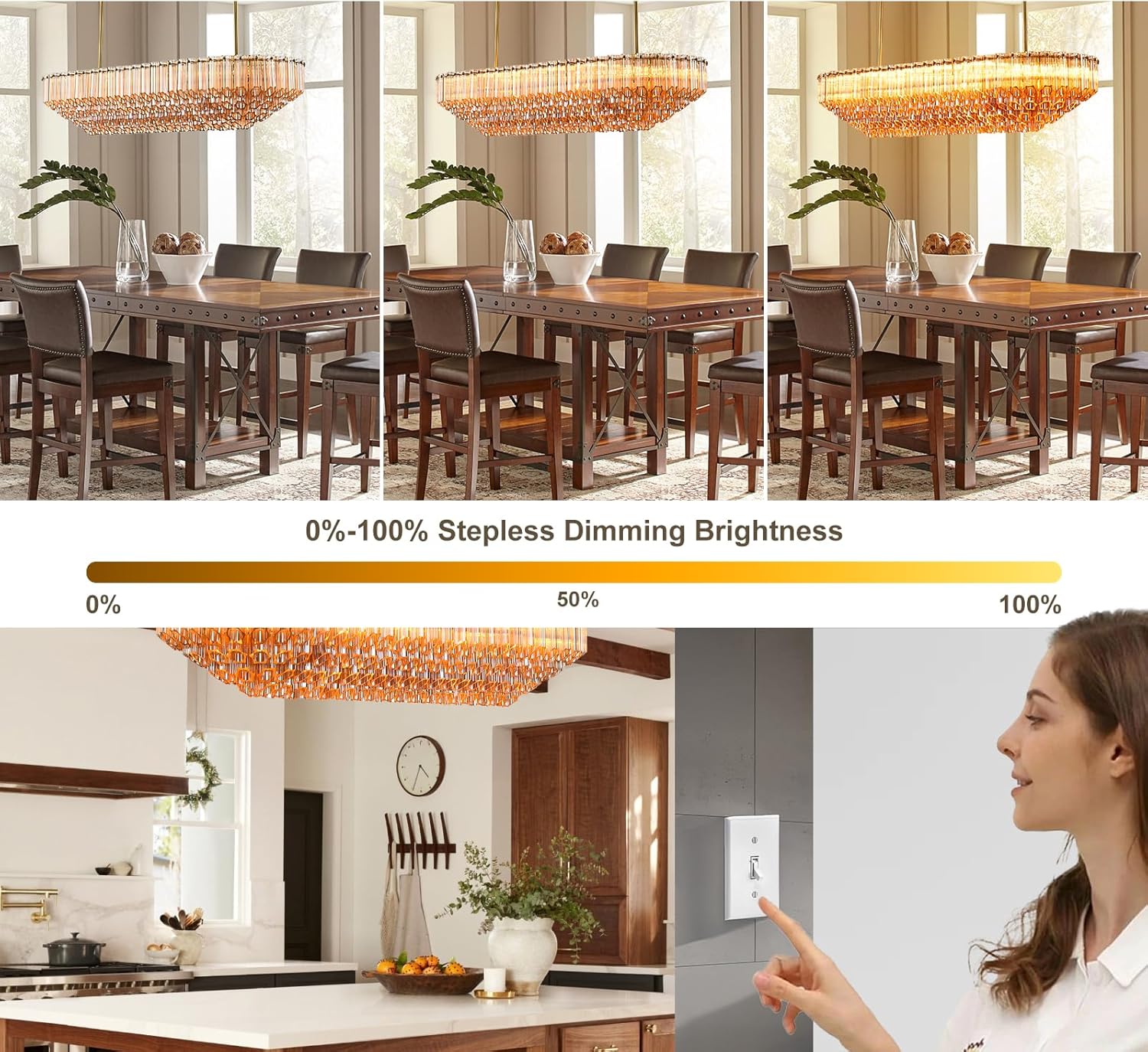 MDEGLYO Modern Amber and Clear Glass Chandelier