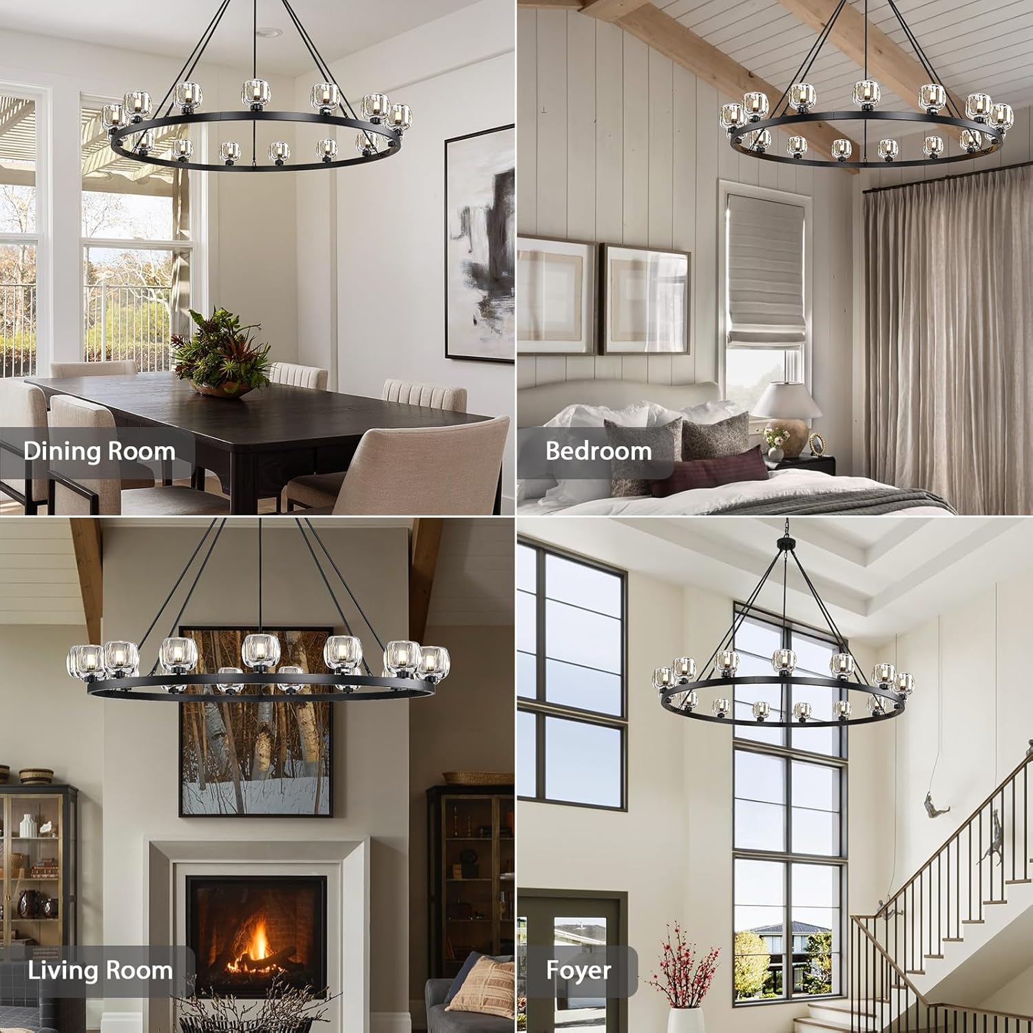 Modern Crystal Farmhouse Wagon Wheel Chandeliers for Dining Room