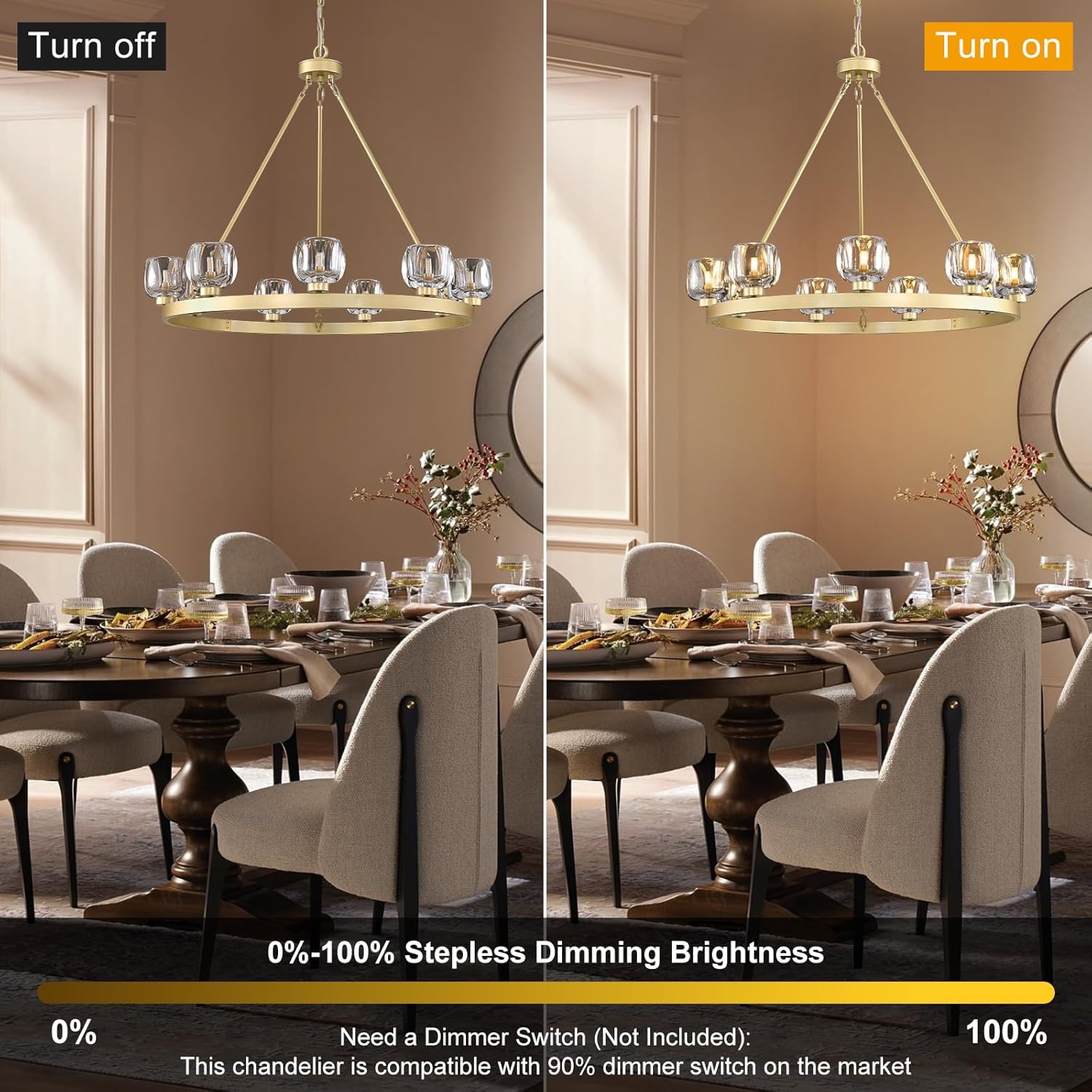 Modern Crystal Farmhouse Wagon Wheel Chandeliers for Dining Room