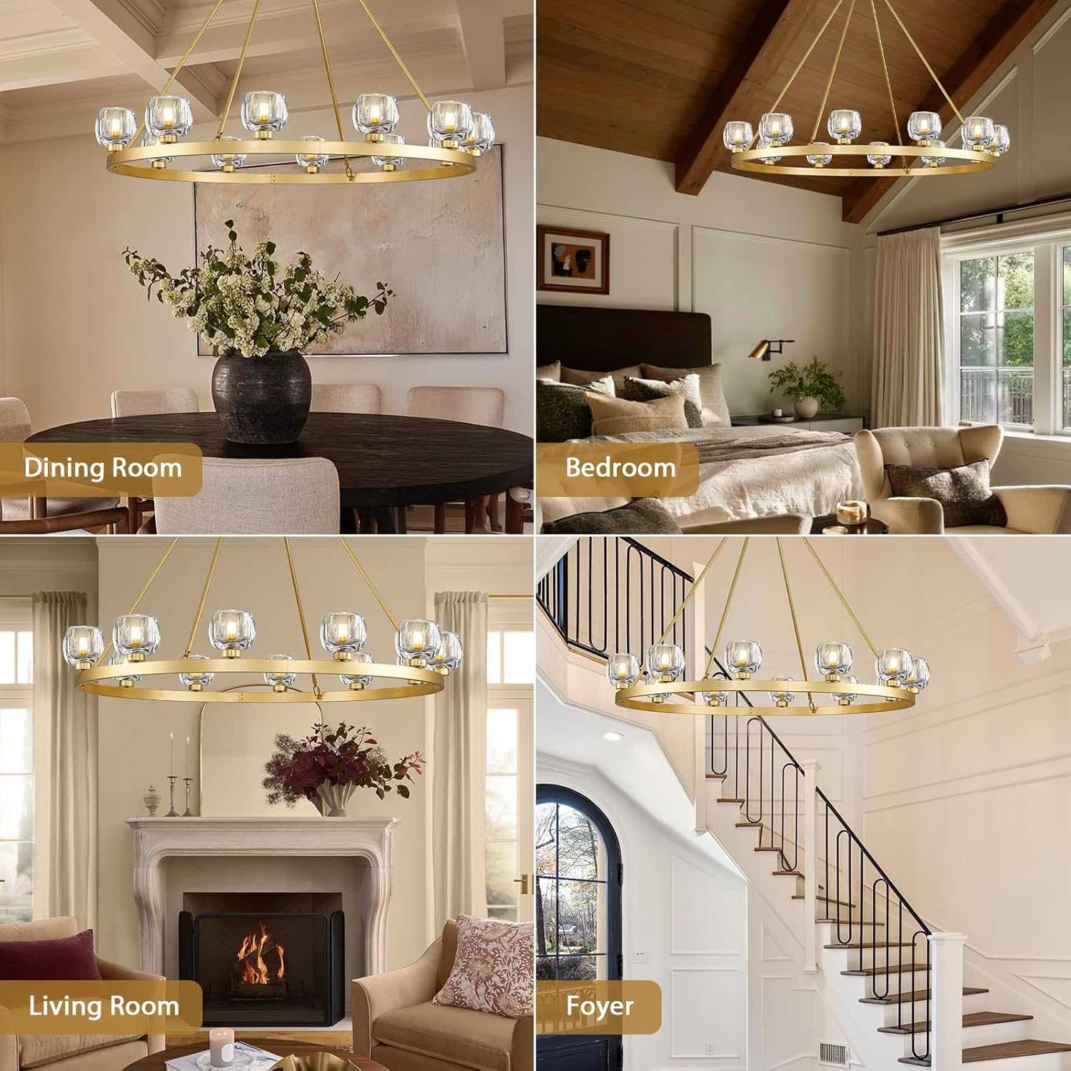 Modern Crystal Farmhouse Wagon Wheel Chandeliers for Dining Room