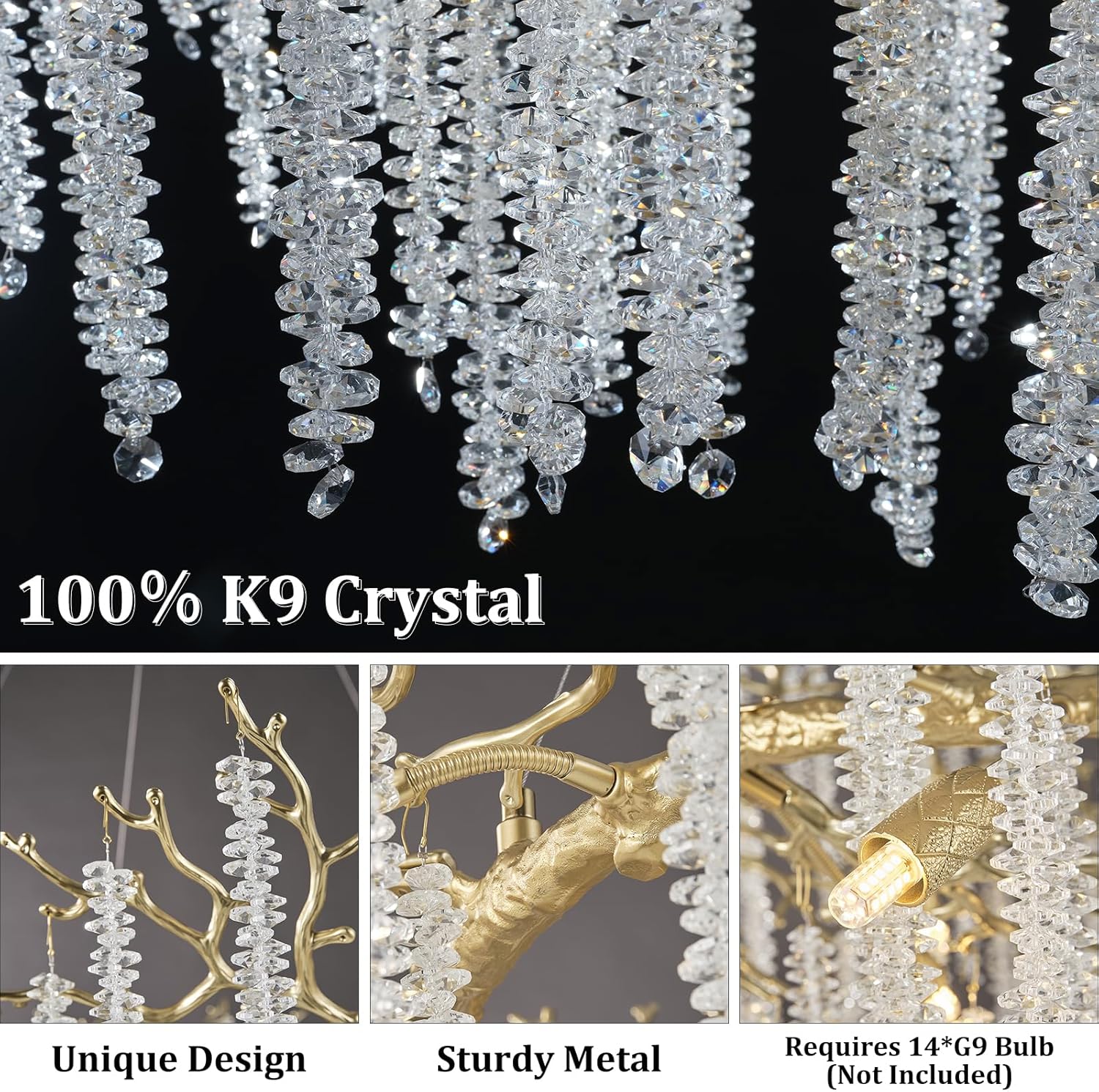 Round Gold Tree Branches Chandelier 47" - Fast Delivery-1-Luxehomezone