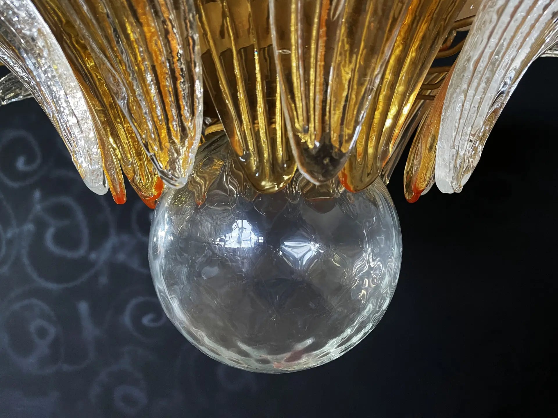 Murano Chandelier 104 Clear and Yellow Palmette Glass