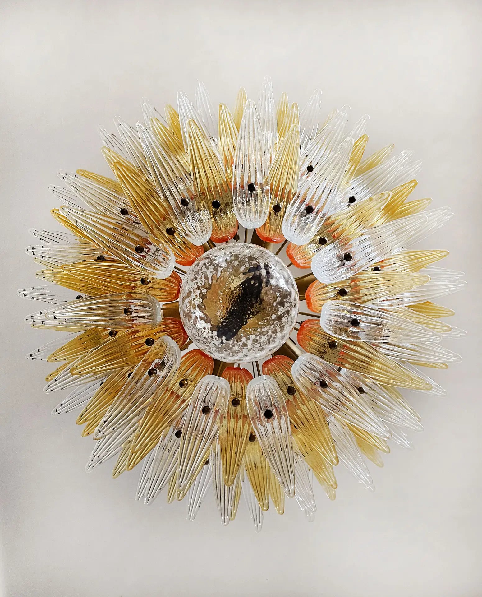 Murano Chandelier 104 Clear and Yellow Palmette Glass