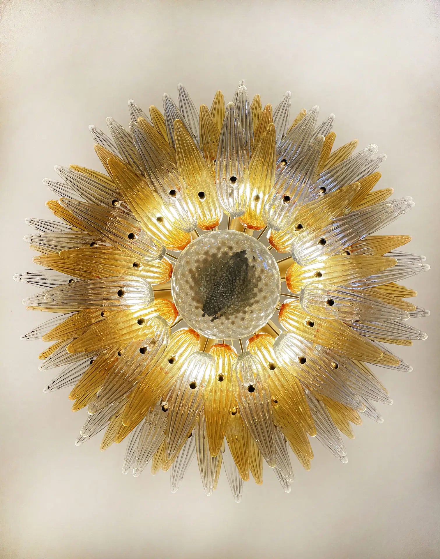 Murano Chandelier 104 Clear and Yellow Palmette Glass