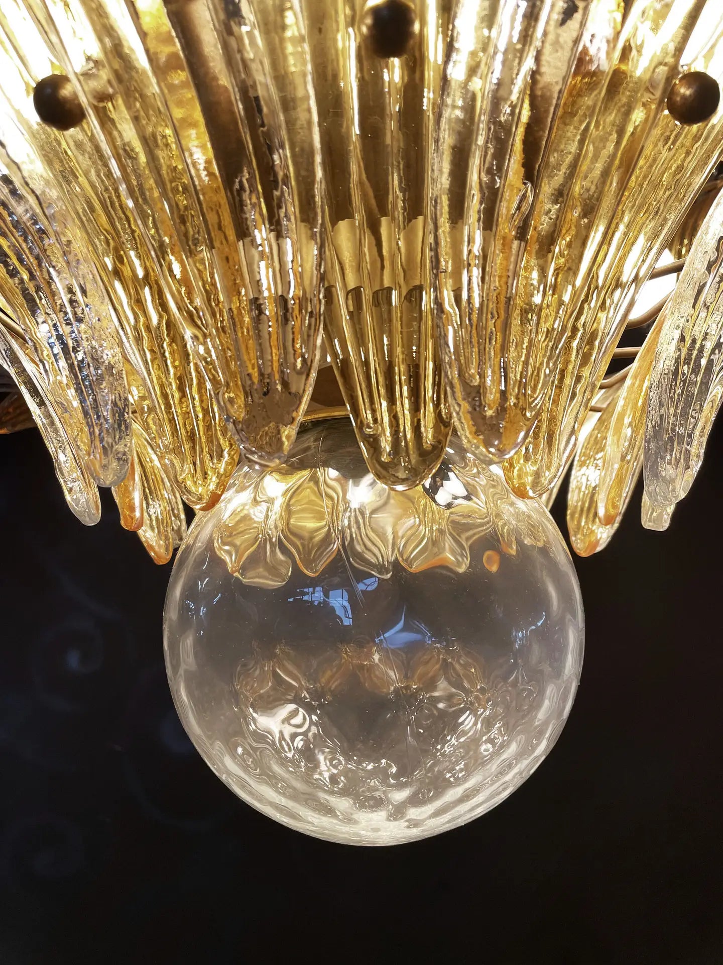 Murano Chandelier 104 Clear and Yellow Palmette Glass