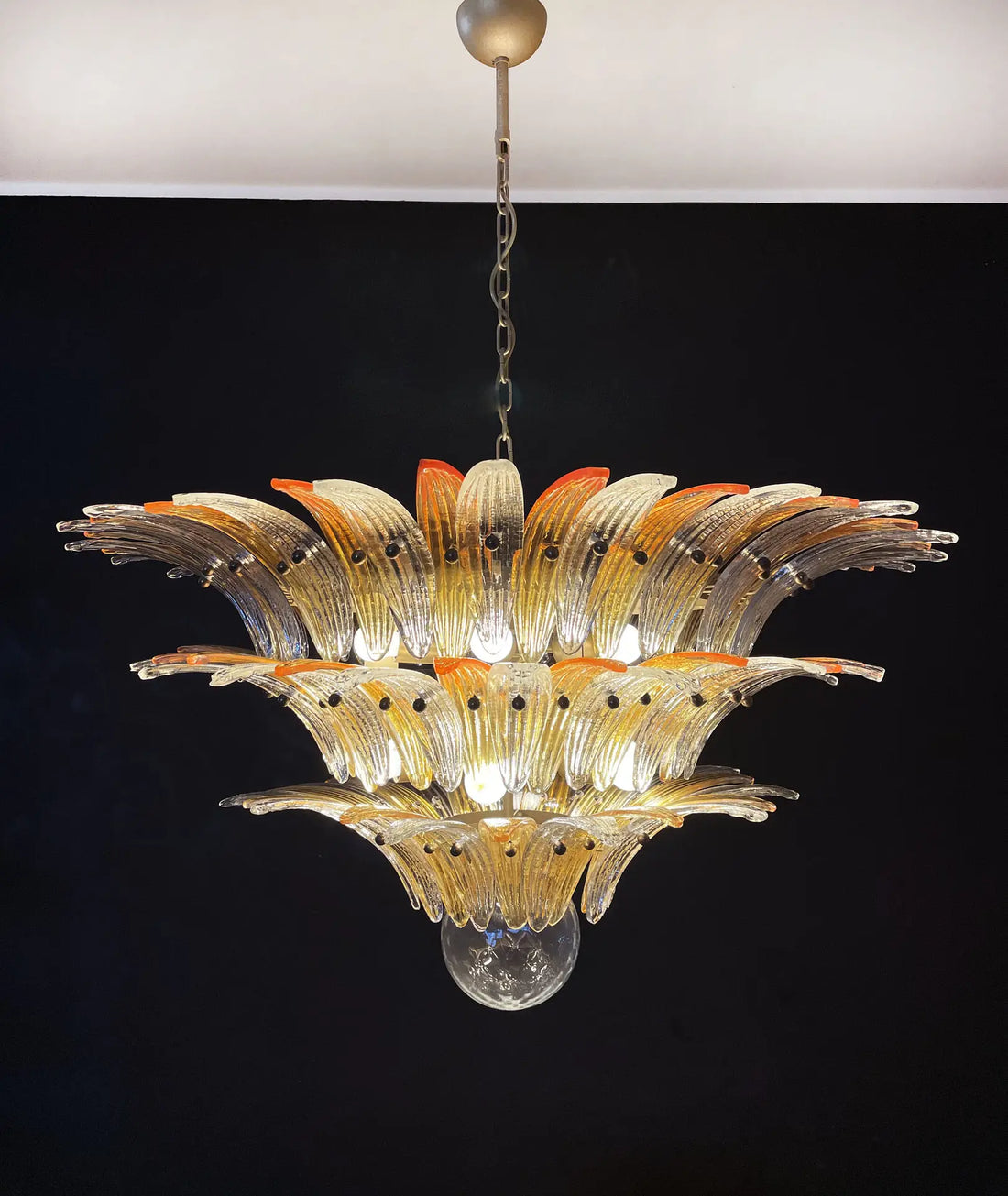 Murano Chandelier 104 Clear and Yellow Palmette Glass