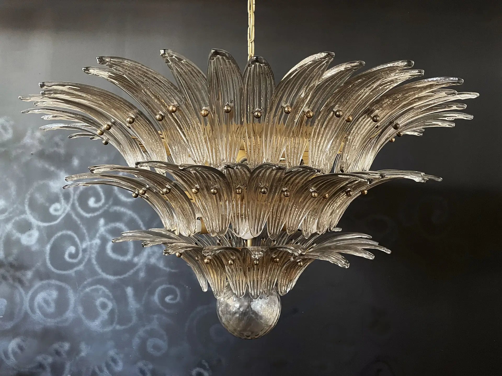 Murano Chandelier 104 Smoky Colored Palmette Glass