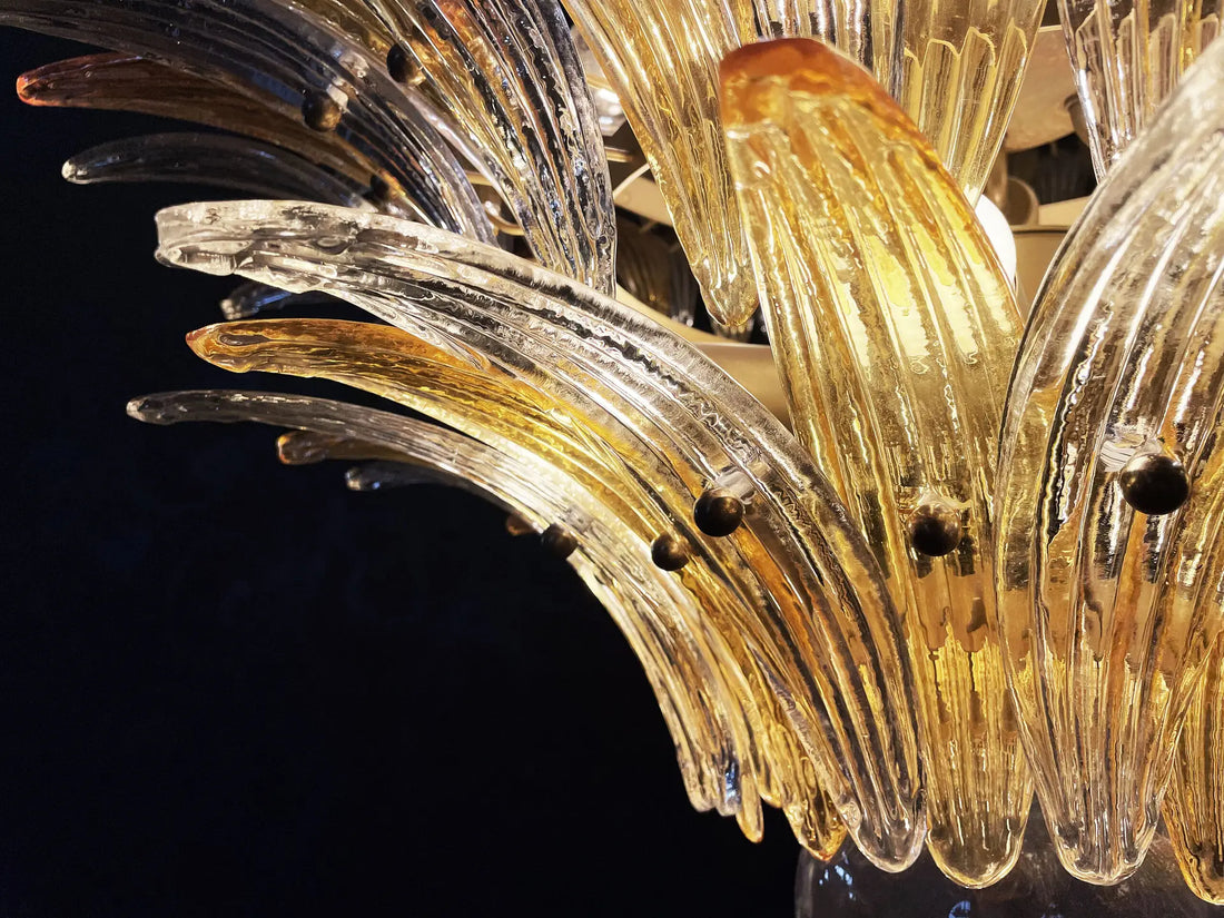 Murano Chandelier 163 Clear and Yellow Palmette Glass