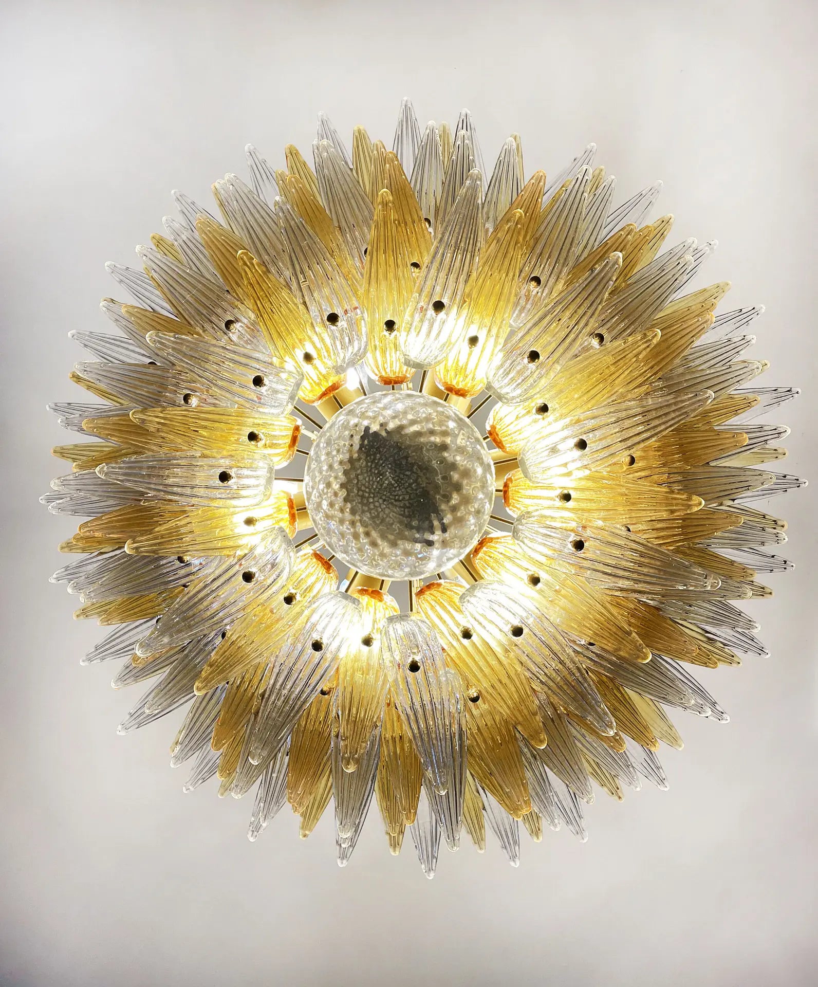 Murano Chandelier 163 Clear and Yellow Palmette Glass
