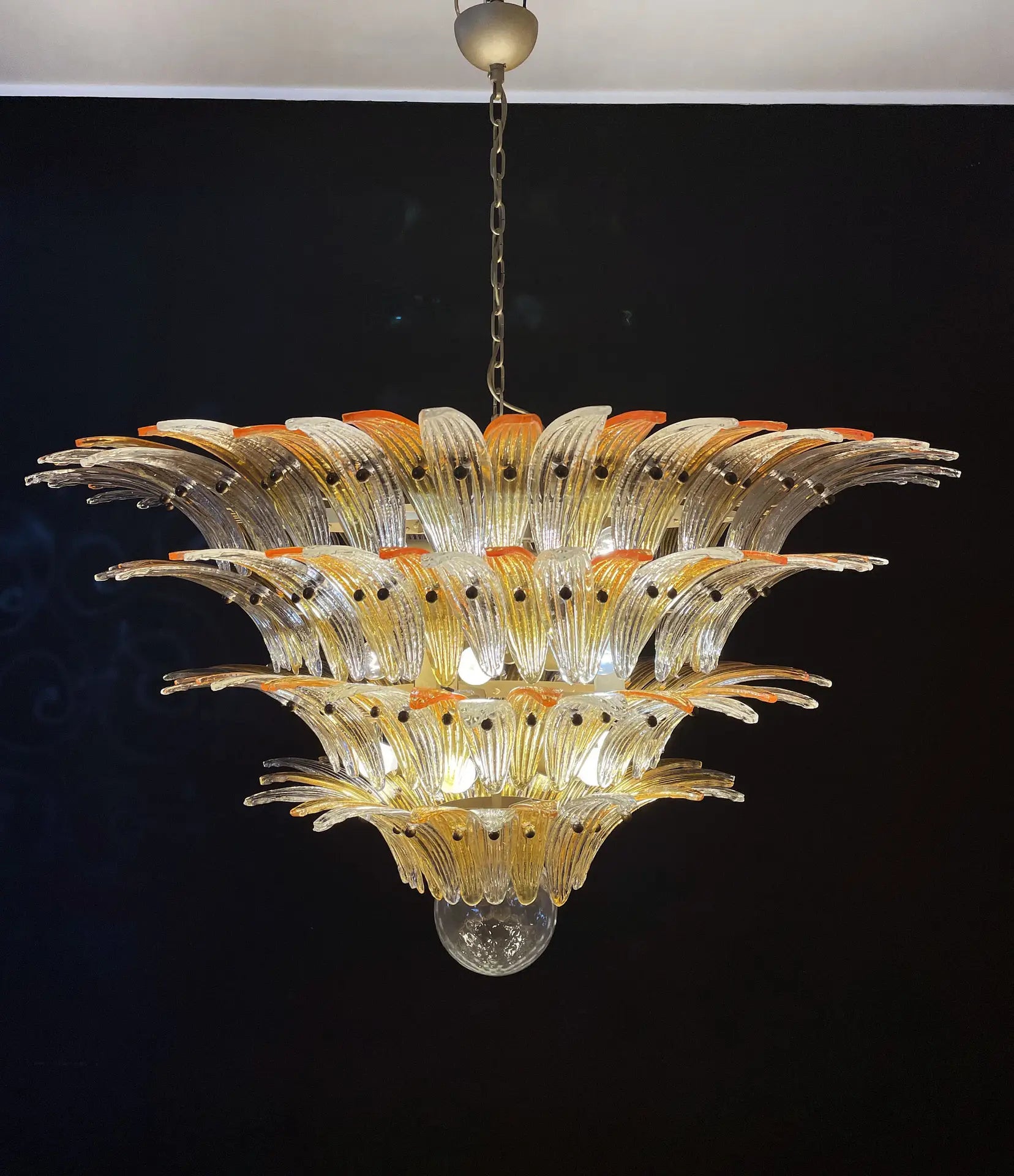 Murano Chandelier 163 Clear and Yellow Palmette Glass
