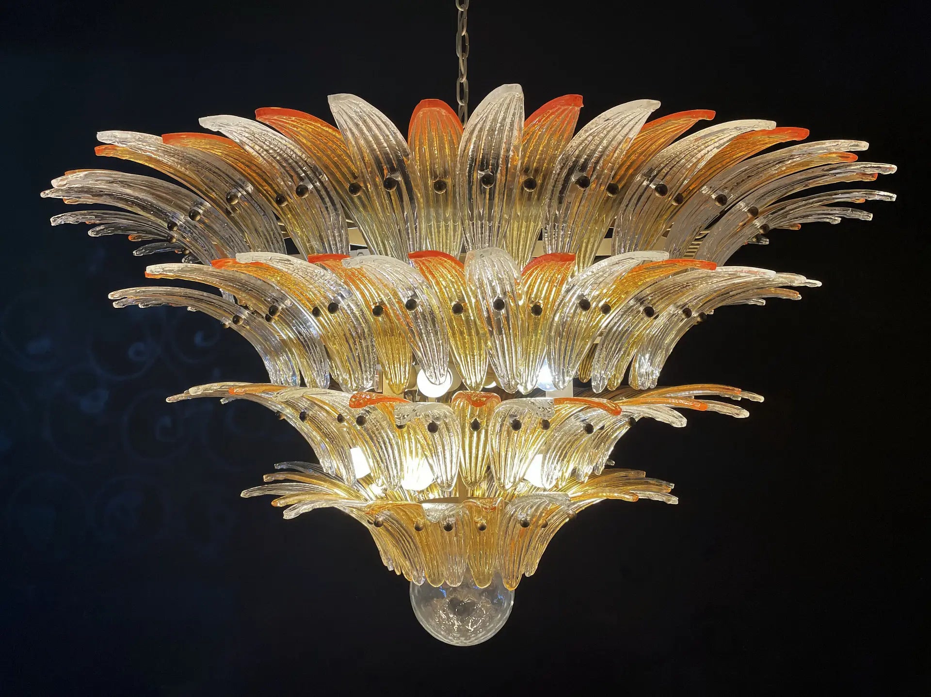 Murano Chandelier 163 Clear and Yellow Palmette Glass