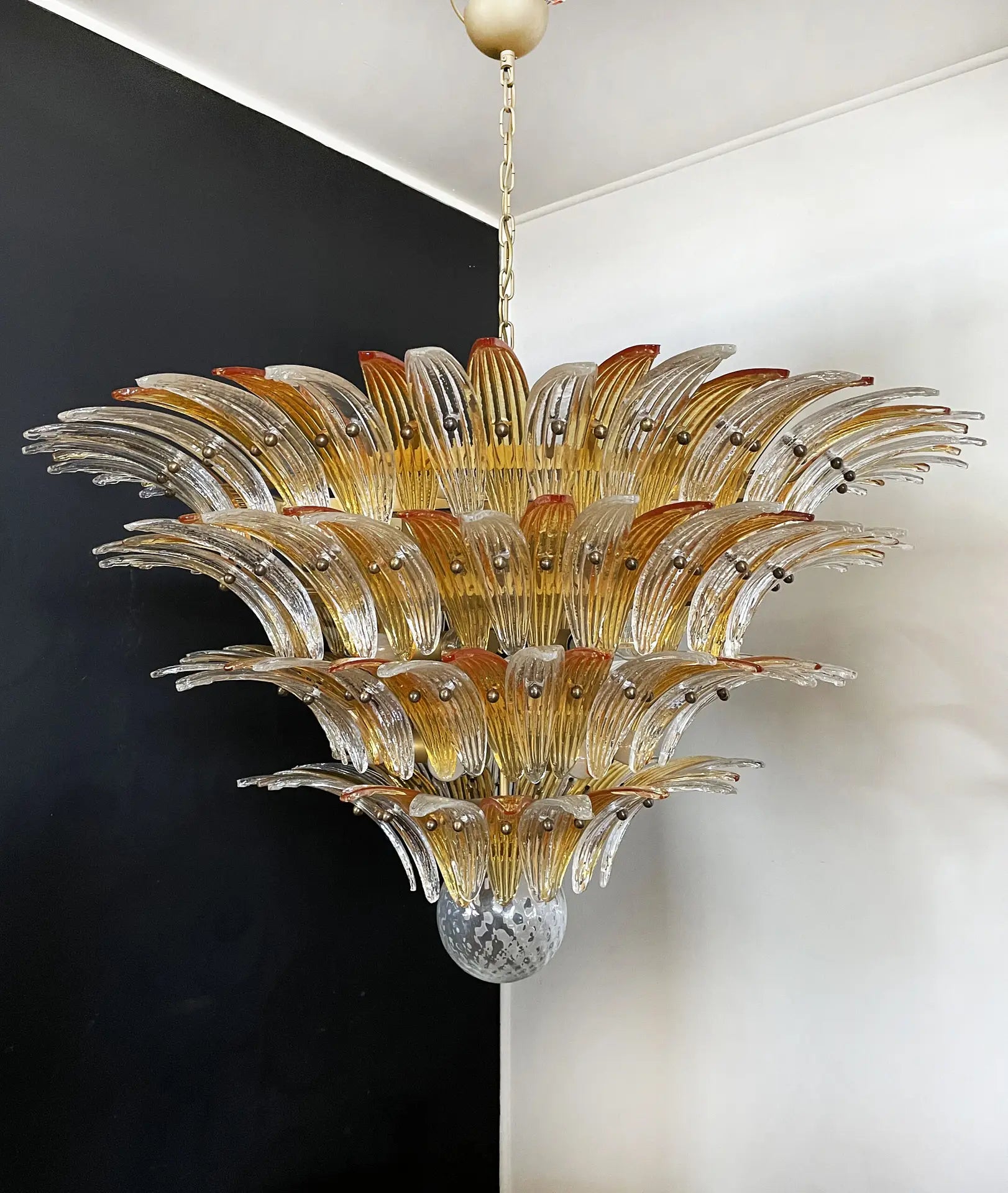 Murano Chandelier 163 Clear and Yellow Palmette Glass