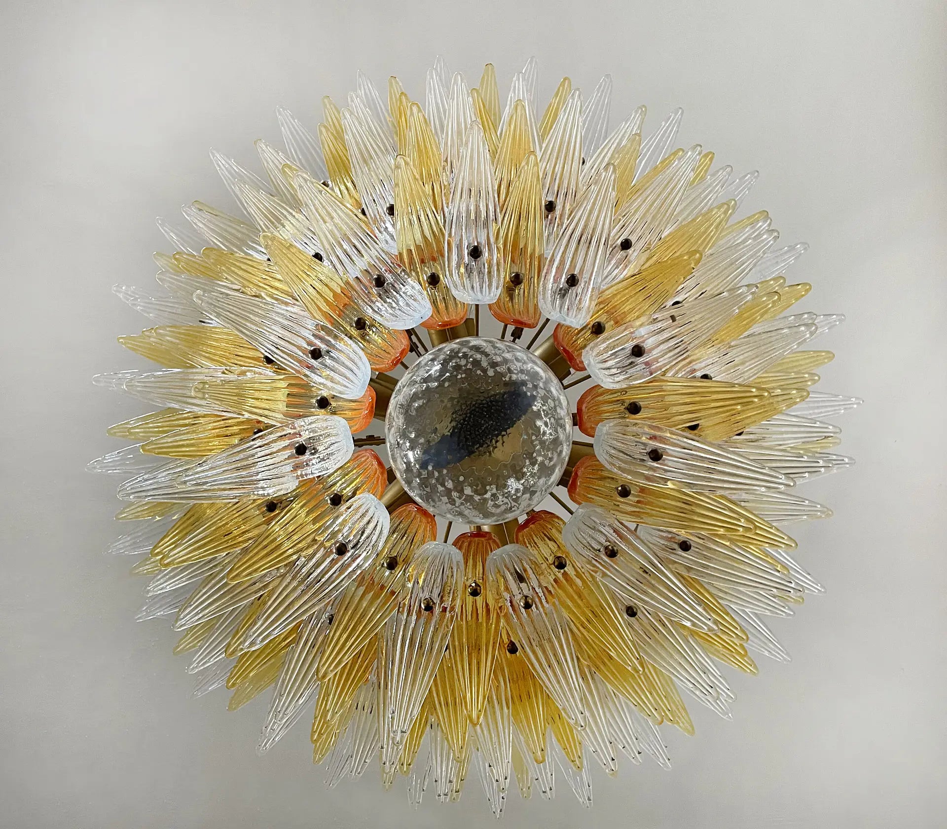 Murano Chandelier 163 Clear and Yellow Palmette Glass