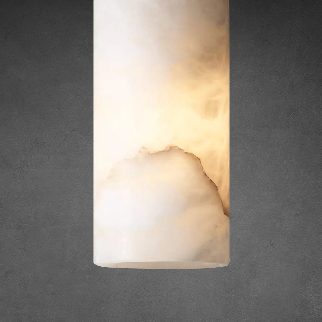Hand Carved Alabaster Cylinder Pendant Light
