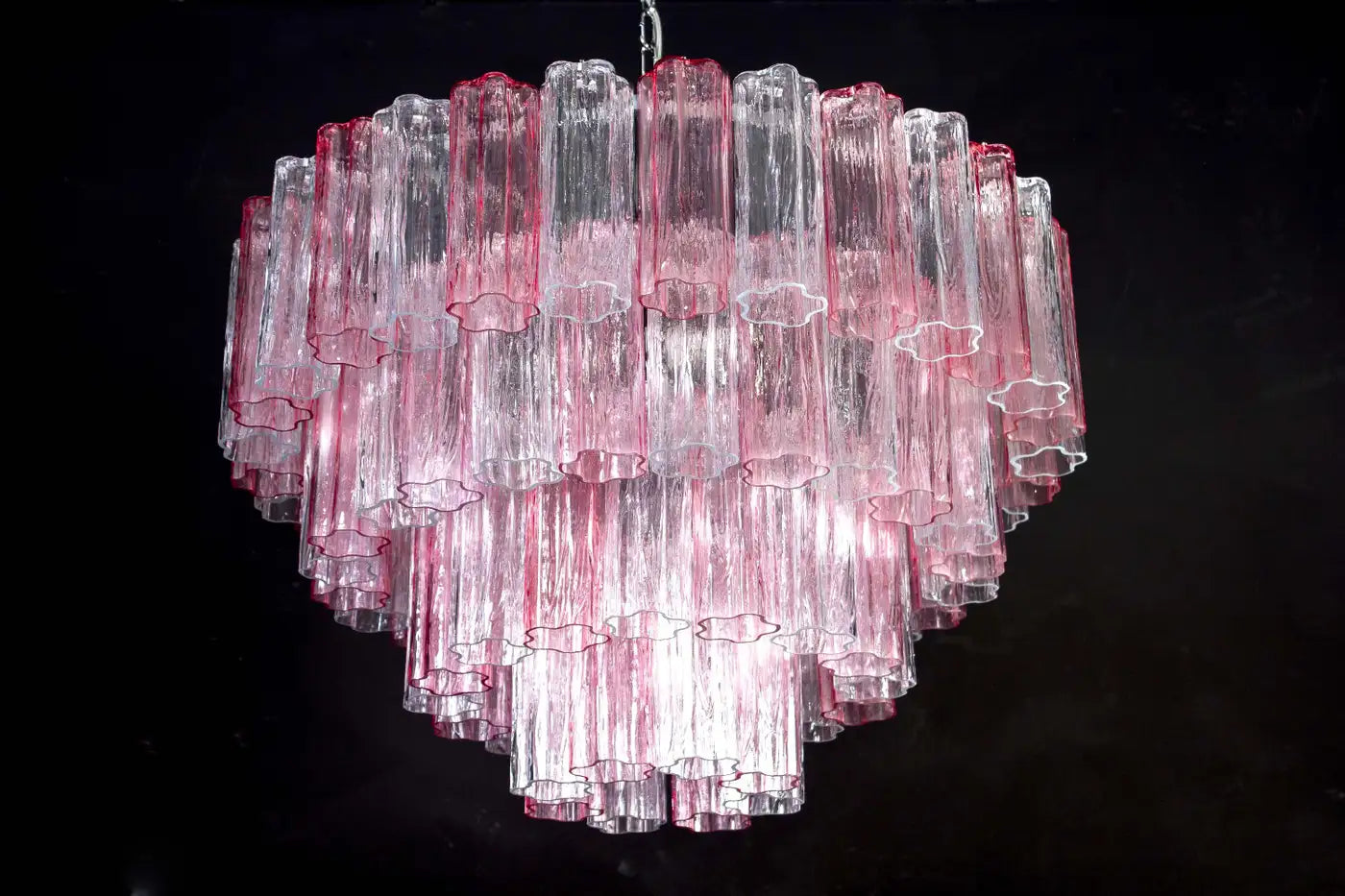 Pink and Ice Color Large Italian Murano Glass Tronchi Chandelier