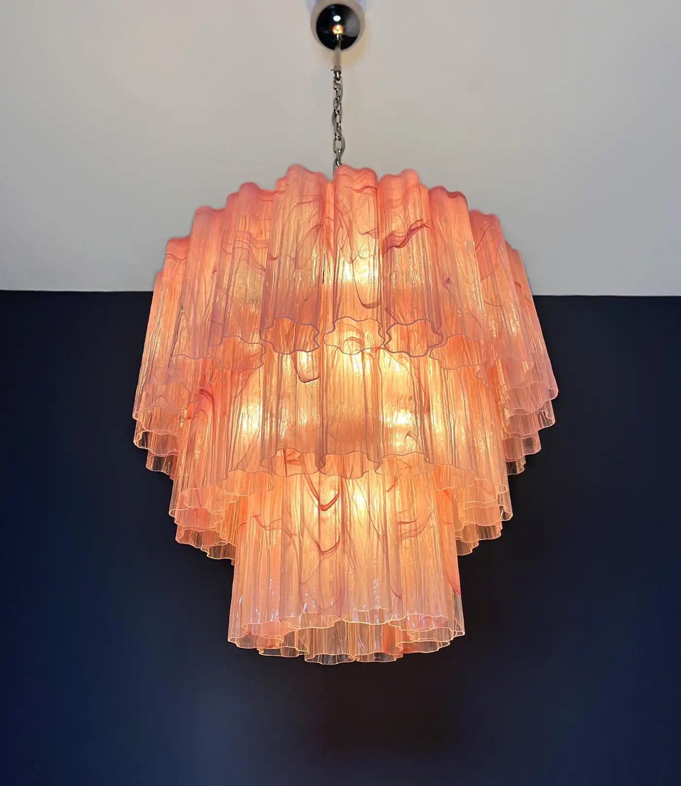Large three-Tier Murano 52 pink alabaster glass tubes