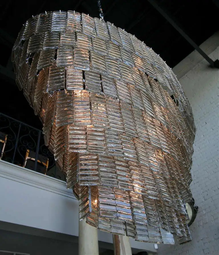 Large Tiered Oval Smoked Murano Glass Chandelier