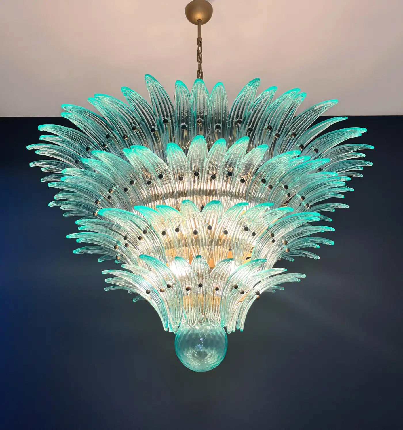 Palmette Ceiling Light - four levels, 160 turquoise glasses