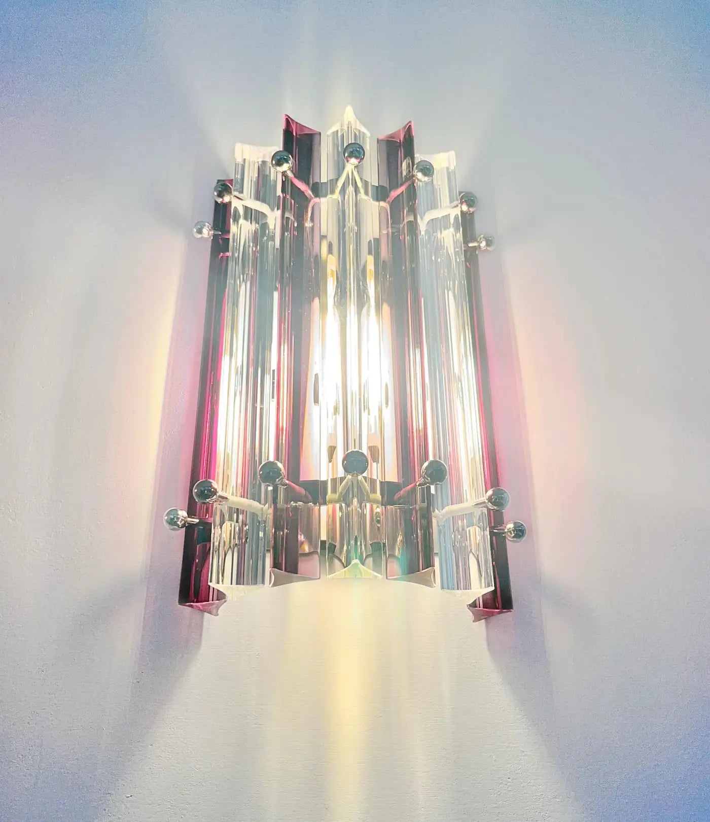 Pair of vintage Murano wall sconce – clear and amethyst triedri - Column model