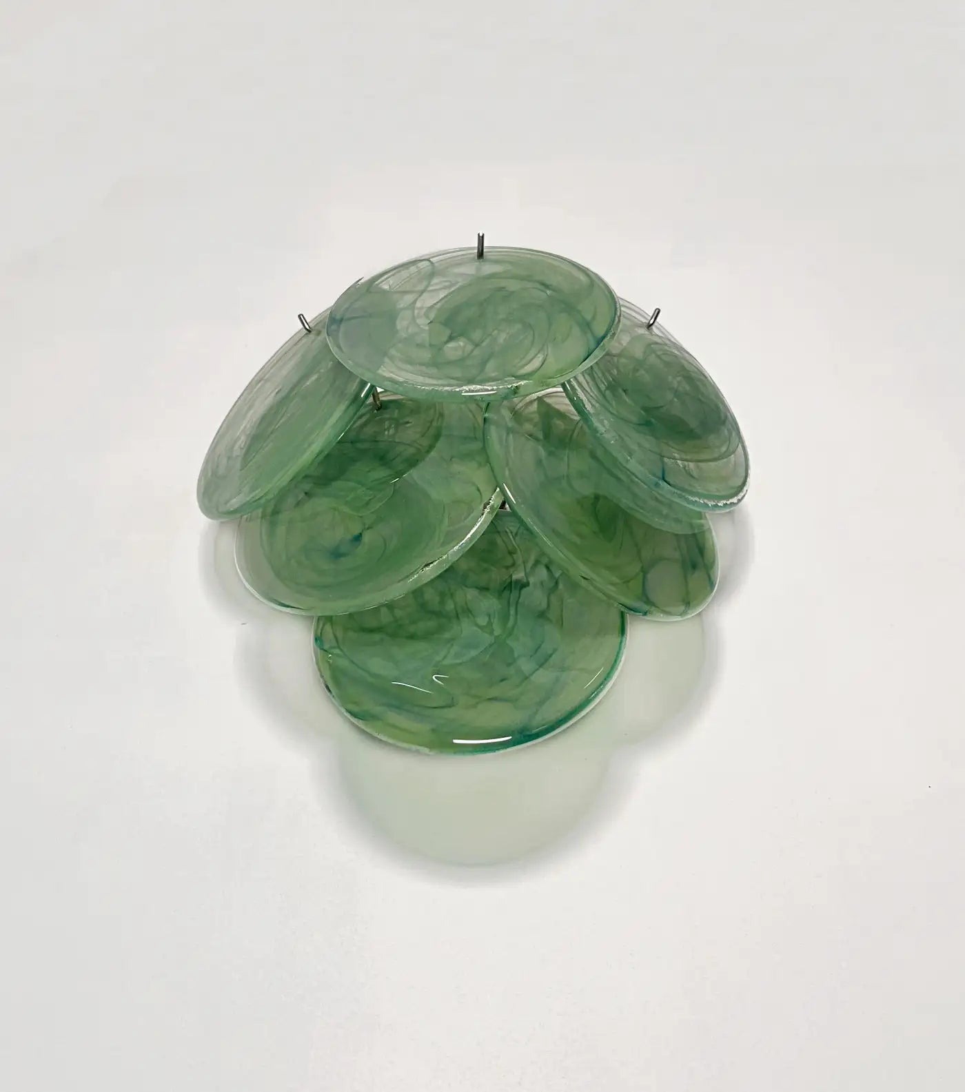 Pair of glass wall sconces - 6 alabaster green disks