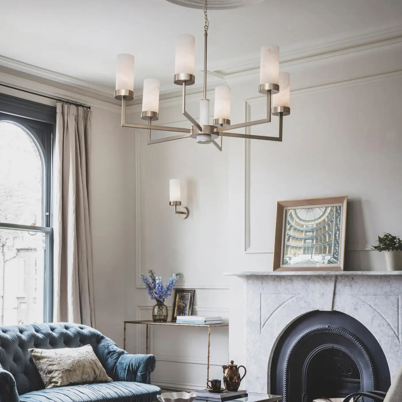 Contemporary  Alabaster 6-arm Compass Chandelier