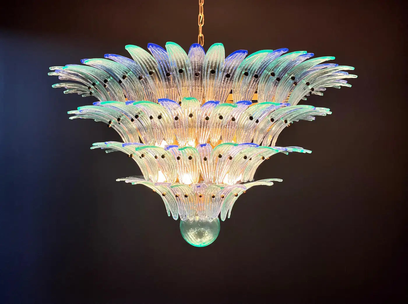 Palmette Ceiling Light - four levels, 160 blue and turquoise glasses
