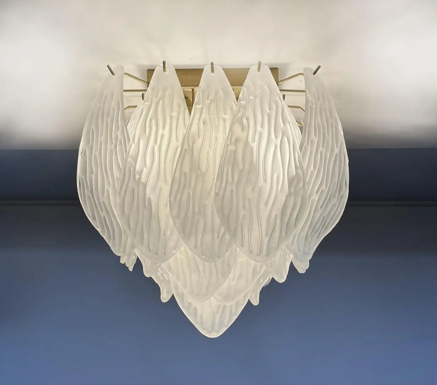 Murano ceiling lamp - frosted carved glass leaves