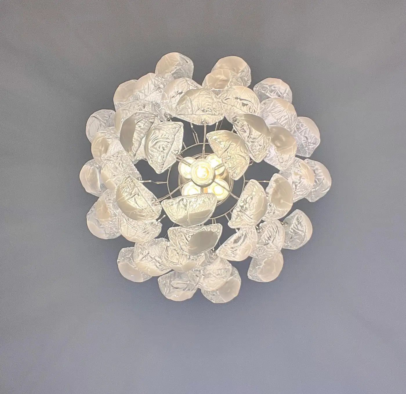 Italian Vintage Murano Chandelier 41 Glass lattimo Petals Drop