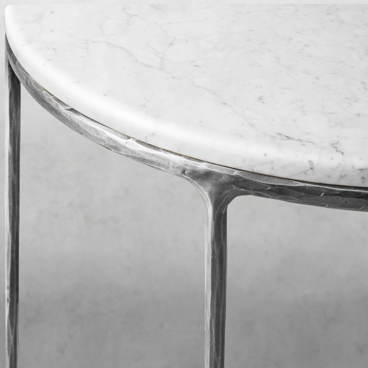 Hand-Forged Metal Semi-Circle Marble Console Table