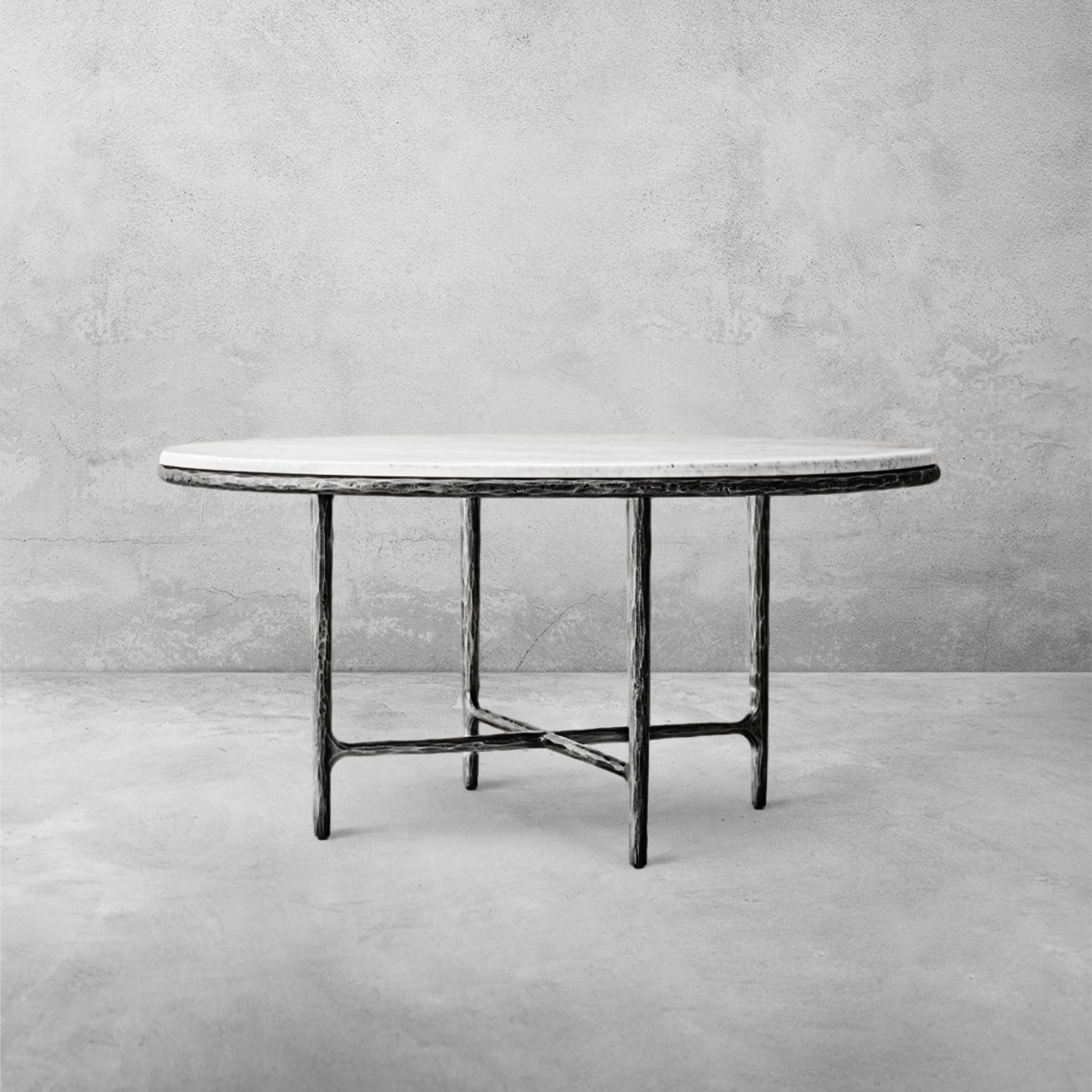 Hand-Forged Metal Marble Round Dining Table