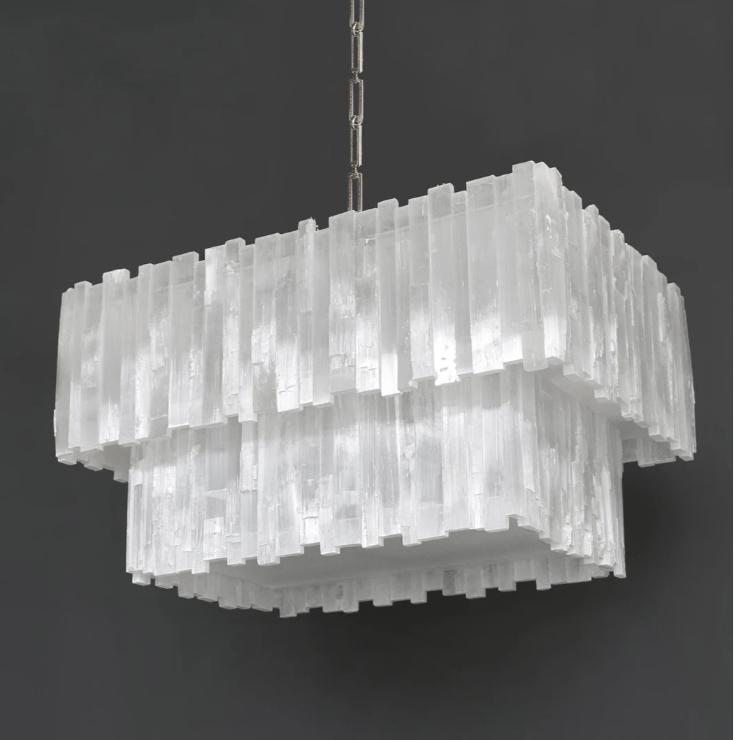 2 Tier Rectangular Selenite Chandelier