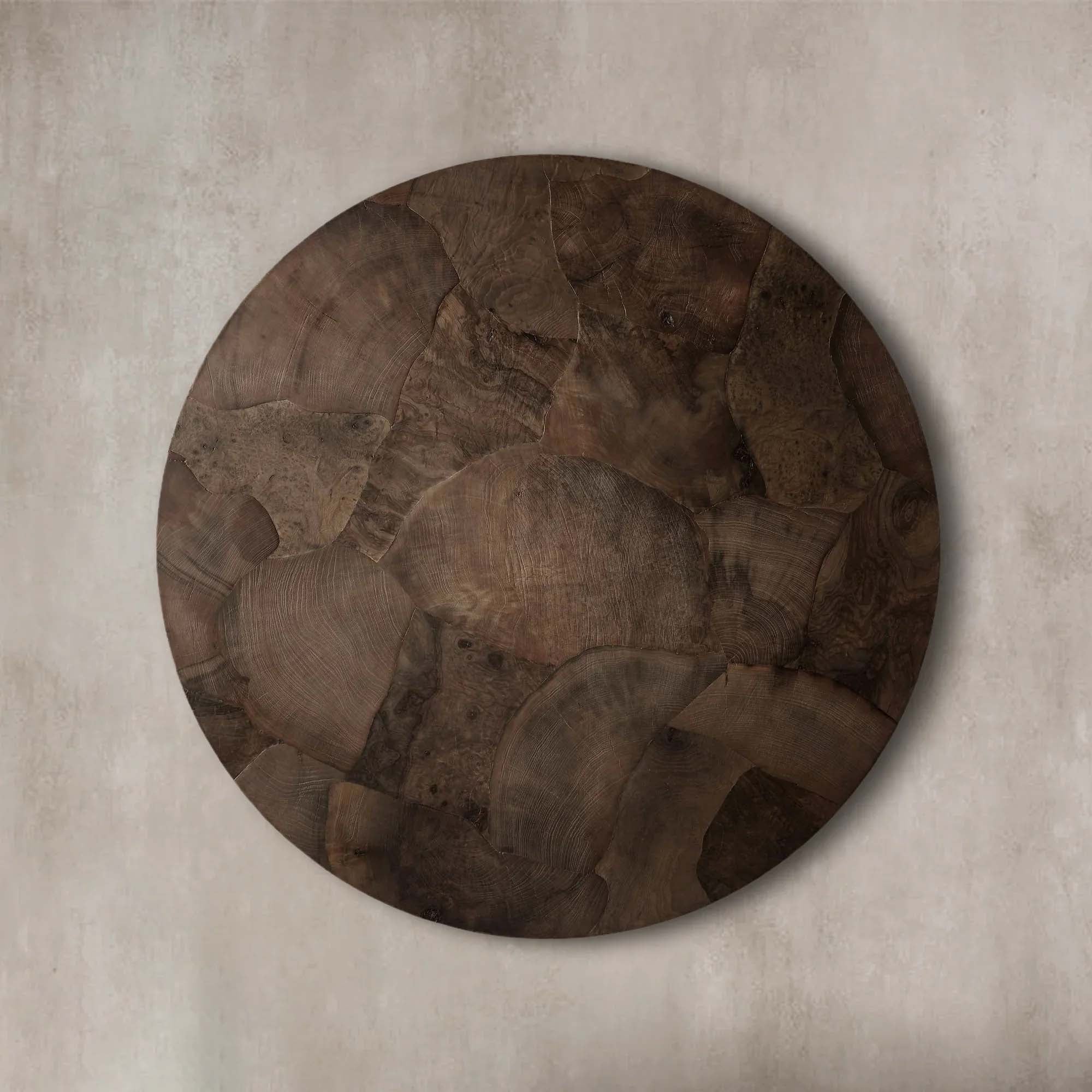 Loranco Wood Round Coffee Table Wabi-Sabi Living Room Center Tea Table