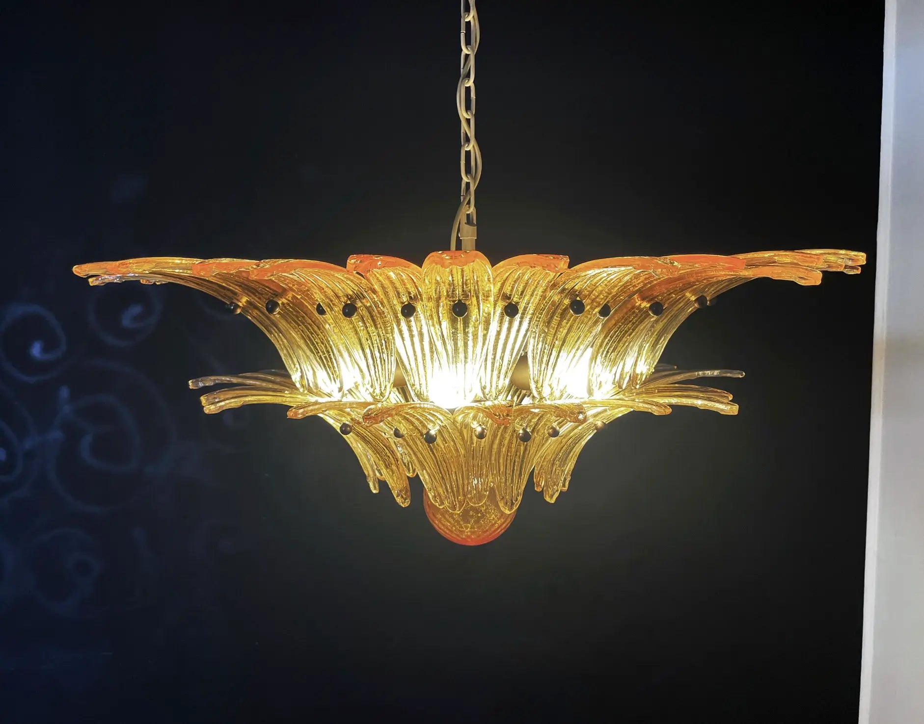Murano Chandelier 58 Yellow Palmette Glass