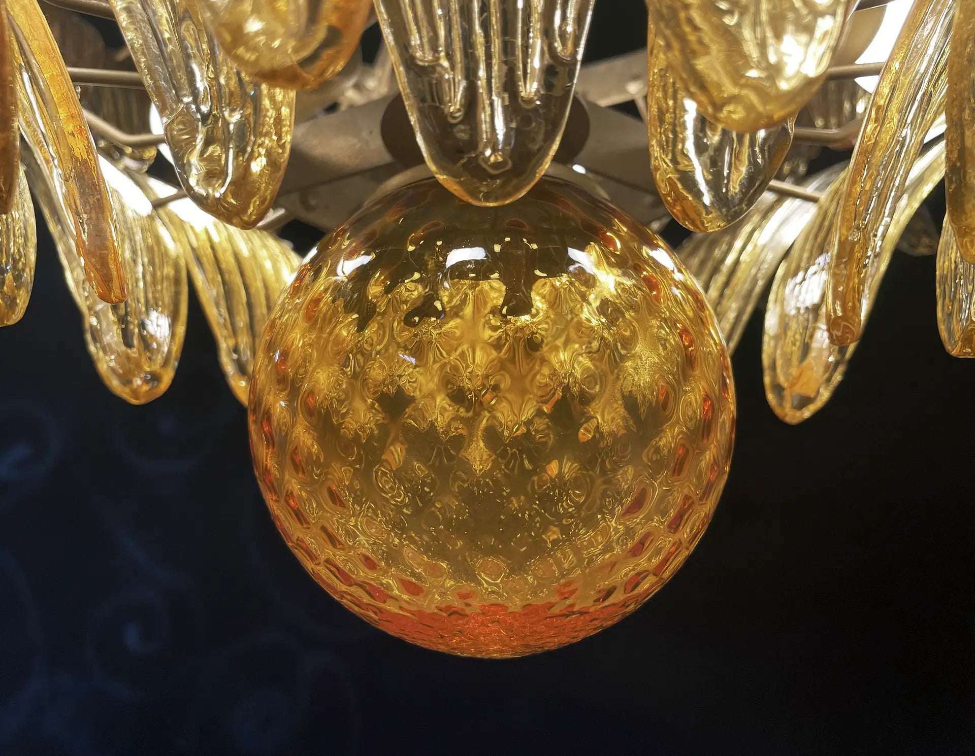 Murano Chandelier 58 Yellow Palmette Glass