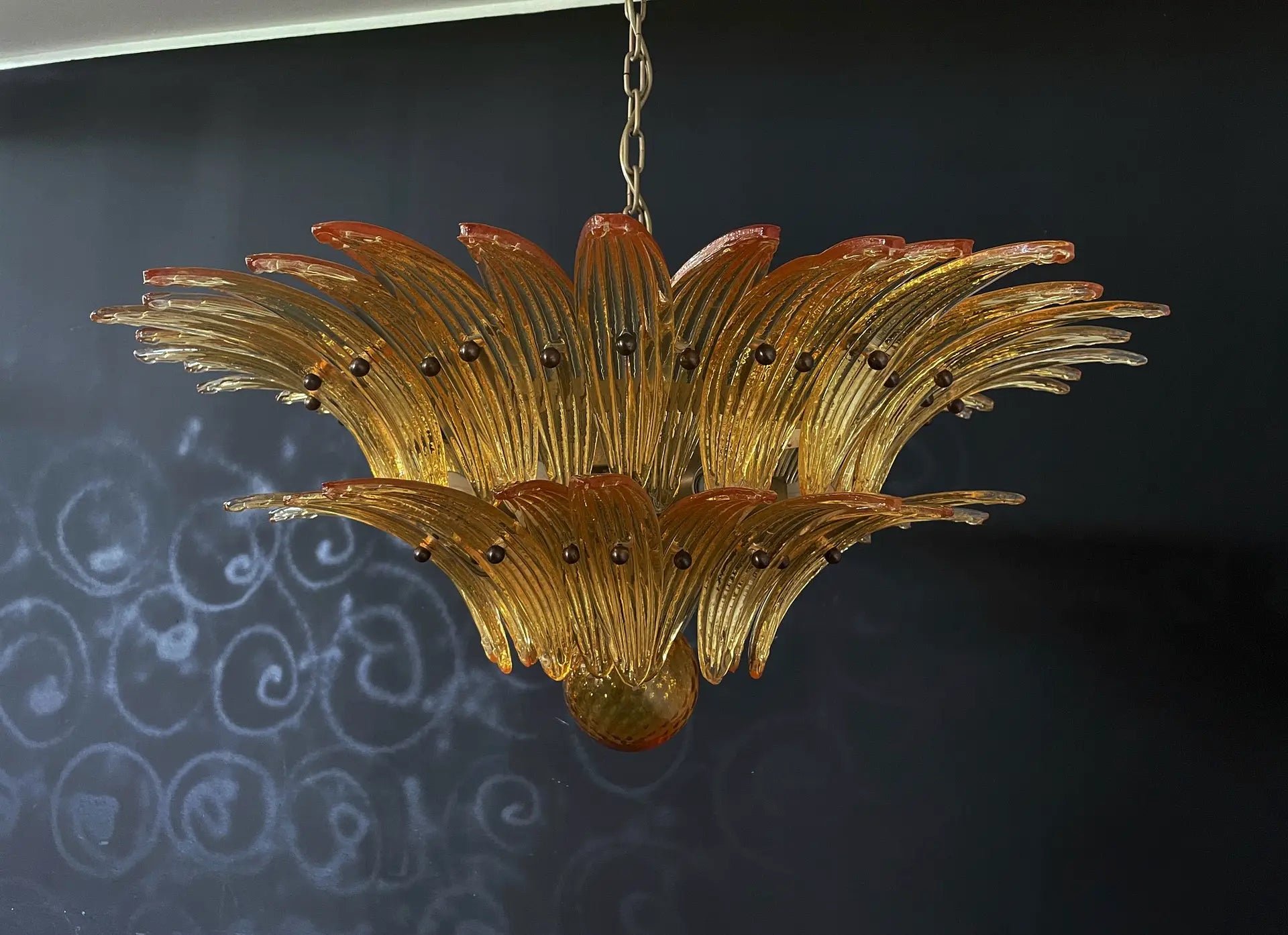 Murano Chandelier 58 Yellow Palmette Glass