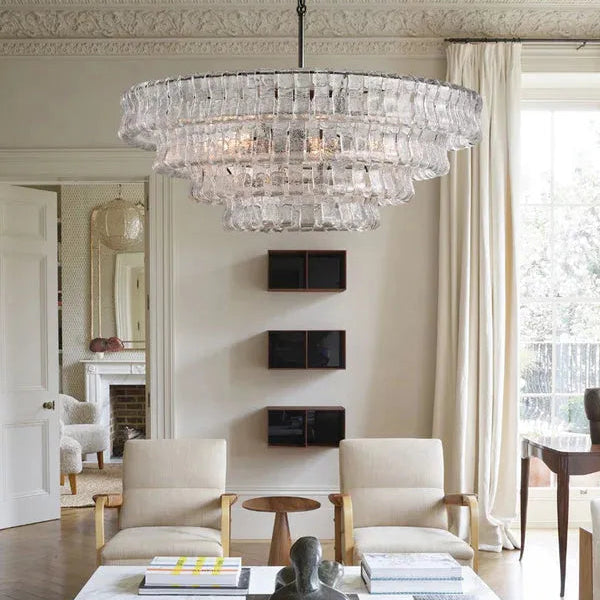 Amor 4-Tier Ghiaccio Glass Round Chandelier 36"